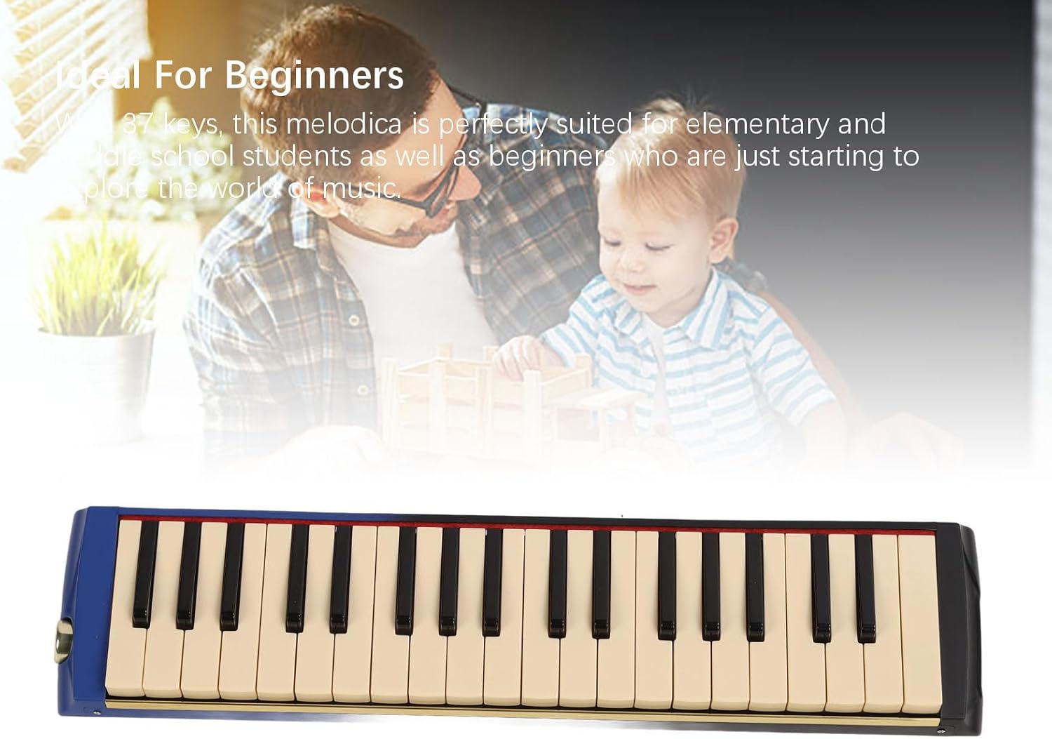 37 Key Melodica Instrument Piano, Professional Air Keyboard with Double Soft Tubes, 2pcs Mouthpiece, Includes Carrying Bag, Music Score, Cleaning Cloth and Sticker, Perfect for Beg