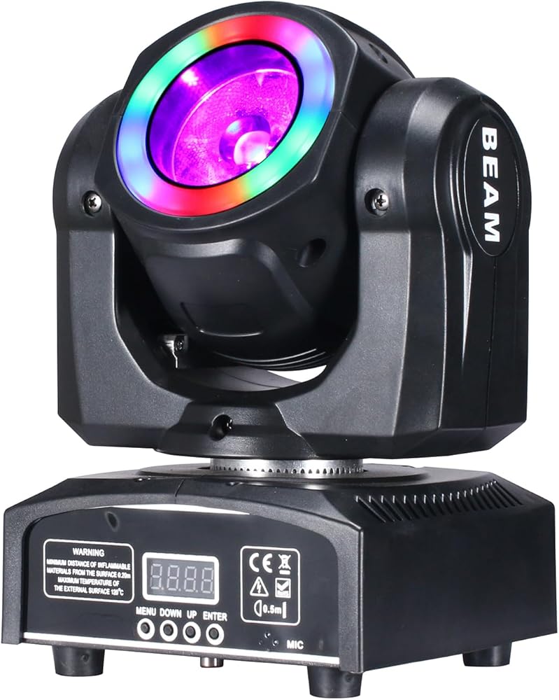 Moving Head DJ Lights 60W LED Stage Light, Beam with Halo Effect RGBW 4in1, Super Bright DMX512 Sound Control Spot Lighting for Show DJ Party Club Disco Wedding Events
