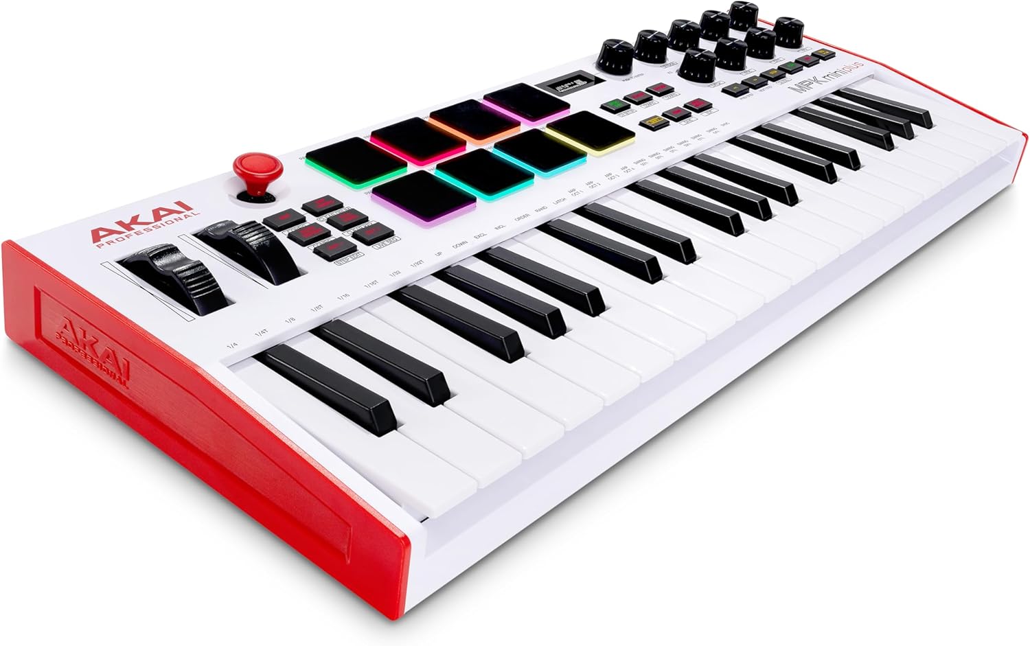 Akai Professional MPK Mini Plus - USB MIDI Keyboard Controller with 37 Mini Keys, 8 MPC Pads, Sequencer, MIDI/CV/Gate I/O and Native Instruments Sound Package, White Limited Edition