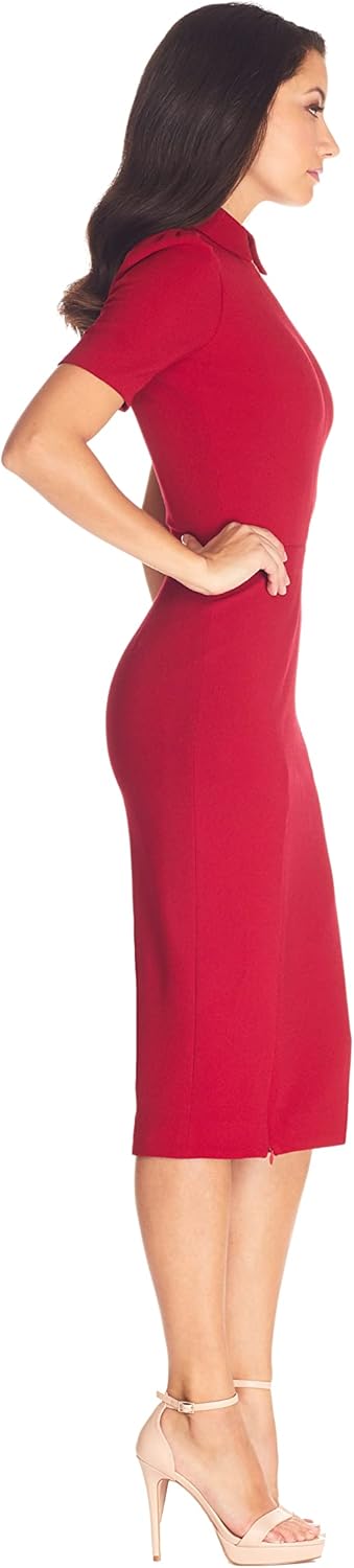 Dress The Population Womens Gloria Collared Zip Neck Short Sleeve Bodycon Midi Dress
