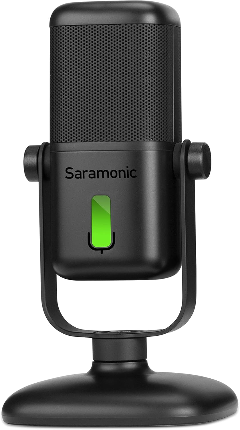 Saramonic SR-MV2000 | Large Diaphragm USB Studio Microphone with Magnetic Tabletop Stand, Headphone Out and Multi-Color LED for Computers, iPhone 15, Android Mobile Devices, New iPad & More