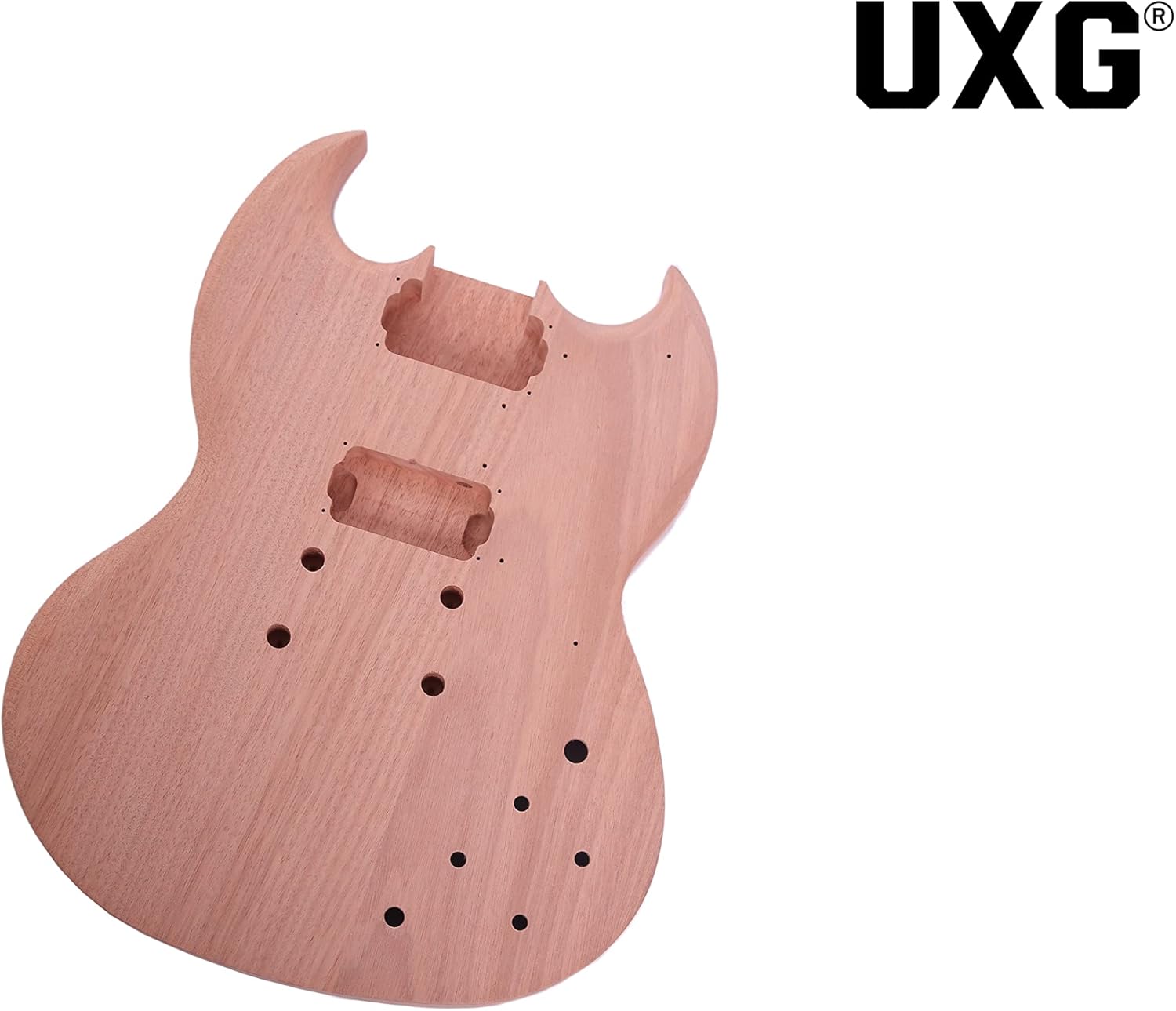 SG Style DIY Electric Guitar Kits,Mahogany Body, Mahogany Neck and Rosewood Fingerboard, H-H Pickup Configuration，Natural