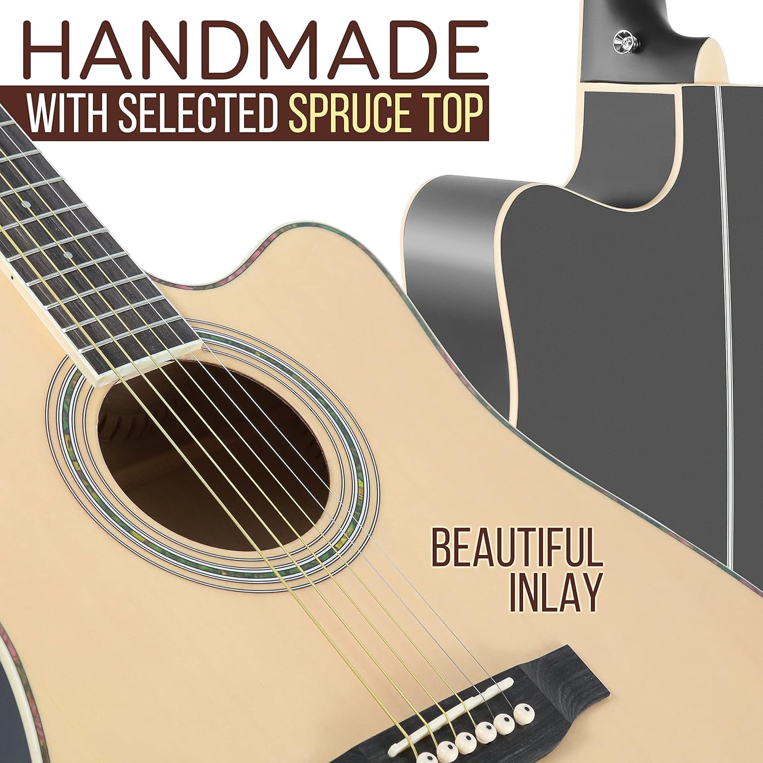 Pyle Acoustic Electric Cutaway Guitar Kit, 4/4 Full Scale Steel String Spruce Wood with Gig Bag, 4-Band EQ, Clip On Tuner, Picks, Shoulder Strap for Beginners and Students, 41