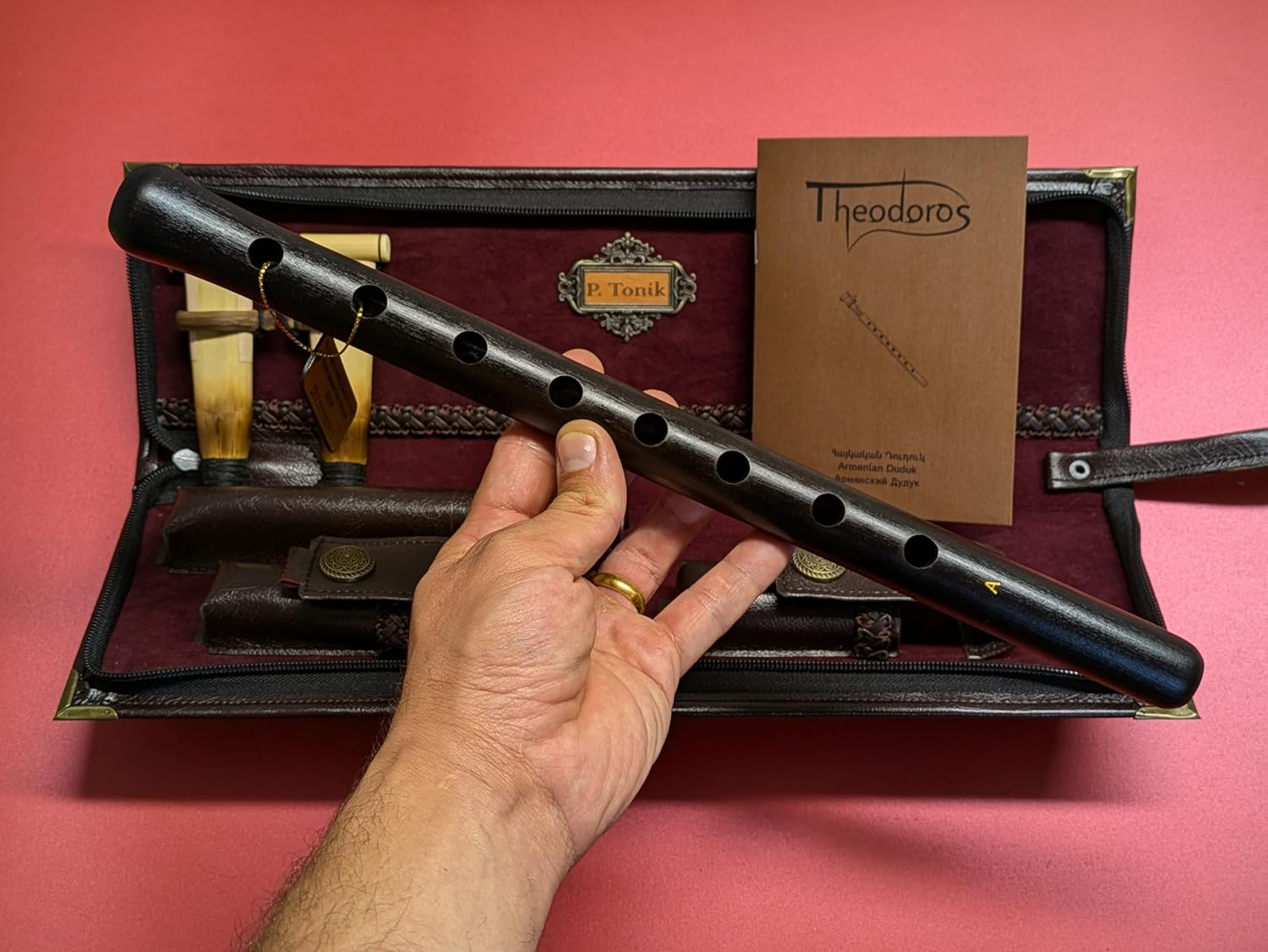 Armenian Duduk Official P. Tonik, Professional Concert Quality Musical Instrument, Handmade from Armenian Apricot Wood, 2 Professional Reeds, Genuine Leather Case, Made in Armenia (Brown Leather Case)