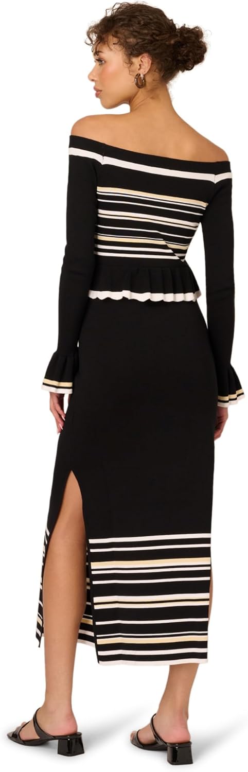 Adrianna Papell Womens Off Shldr Knit Midi Dress