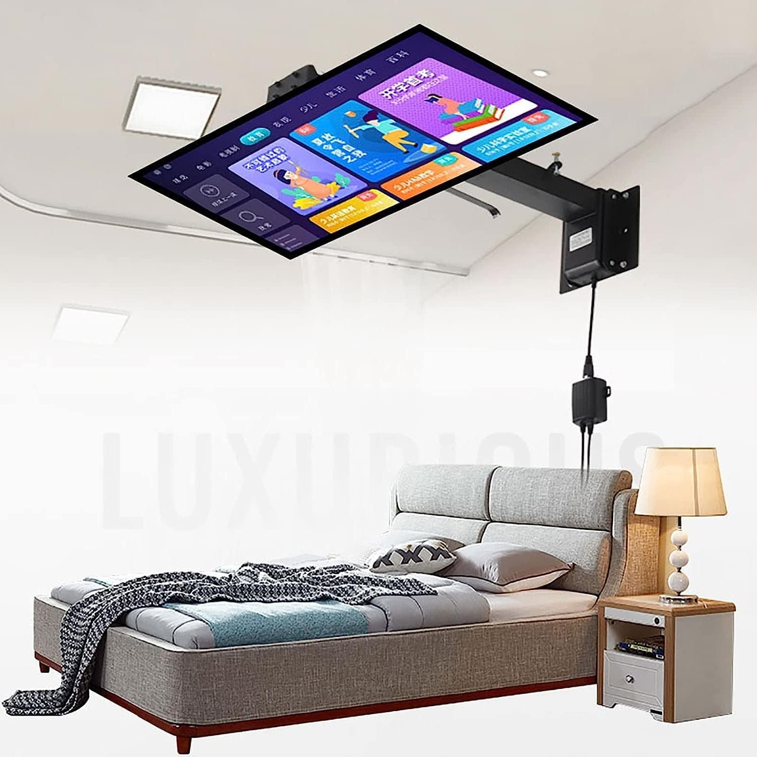 Floating TV Stand, Multifunction TV Wall Mount TV Mount,Motorized TV Bracket with Remote and Switch Control,Fits Most 32-65 Inch TVs,for Hospital/Home/Beauty Salon,Side T