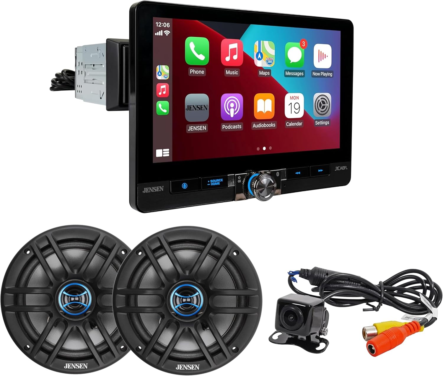JENSEN J1CA8FL-BUC 8-inch Car Stereo with BUCAM100J Backup Camera & JS62 6.5 inch Speakers Bundle