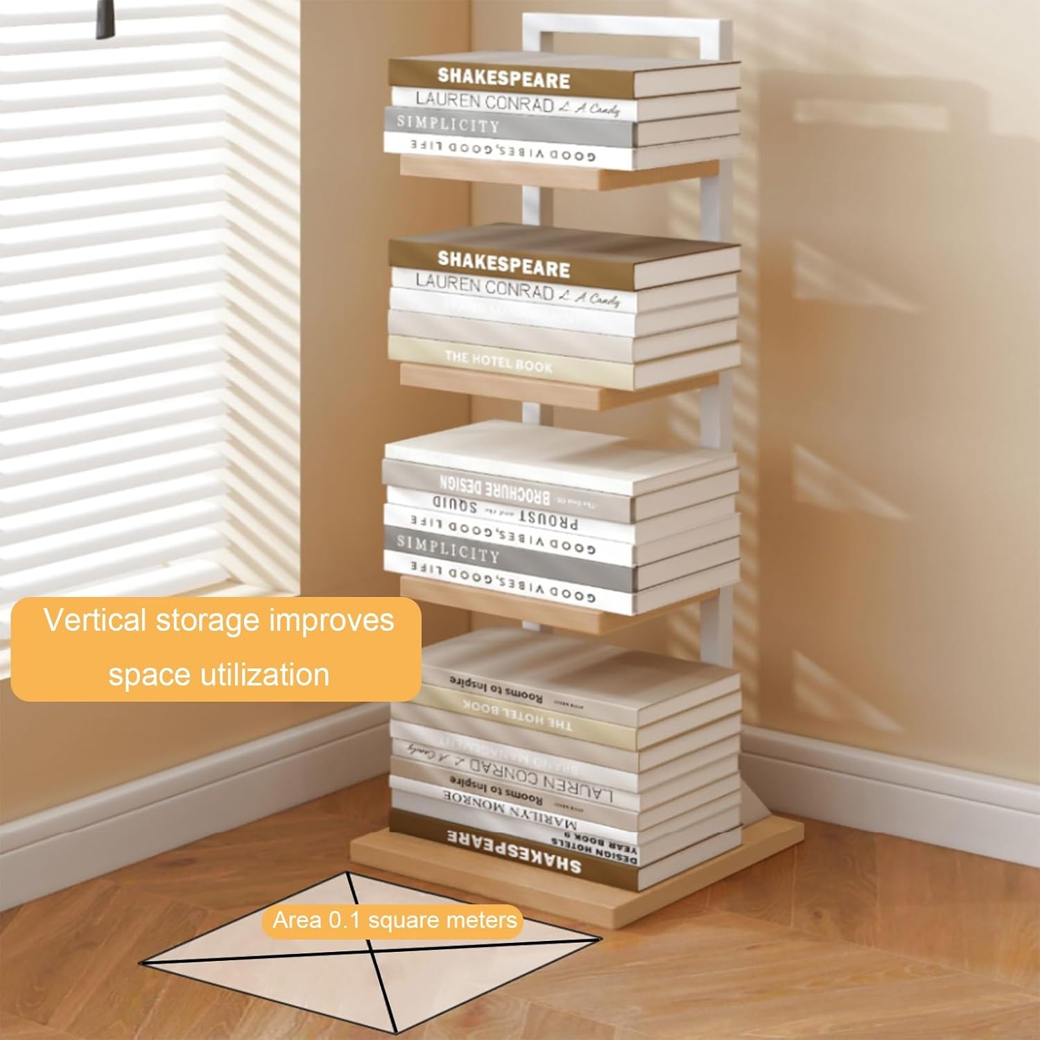 Floor-Standing Invisible Bookshelf, Corner Bookcase 4/6 Layers, Small Storage Rack, Modern Freestanding Display Shelves, Suitable for Bedroom, Living Room, Study(Black,93cm/36.6in)