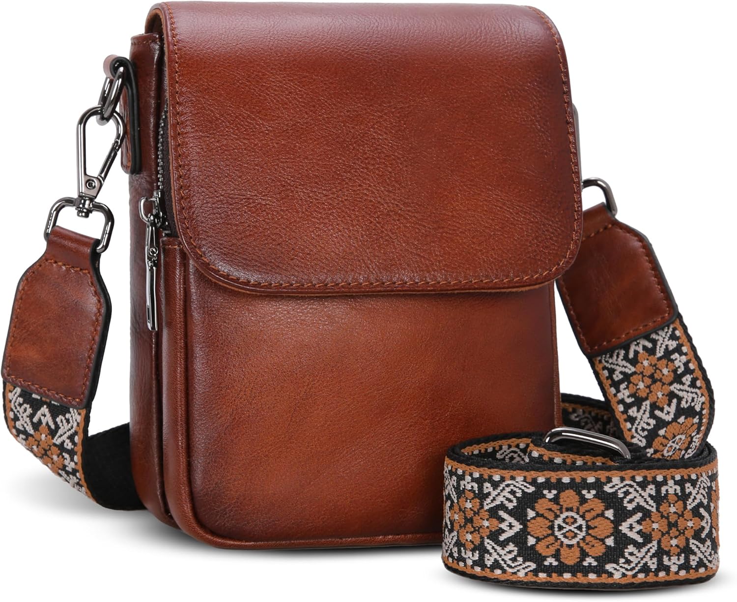 HESHE Leather Small Crossbody Bags for Women RFID Blocking Cell Phone Purse Anti-Theft Travel Bag with wide Straps