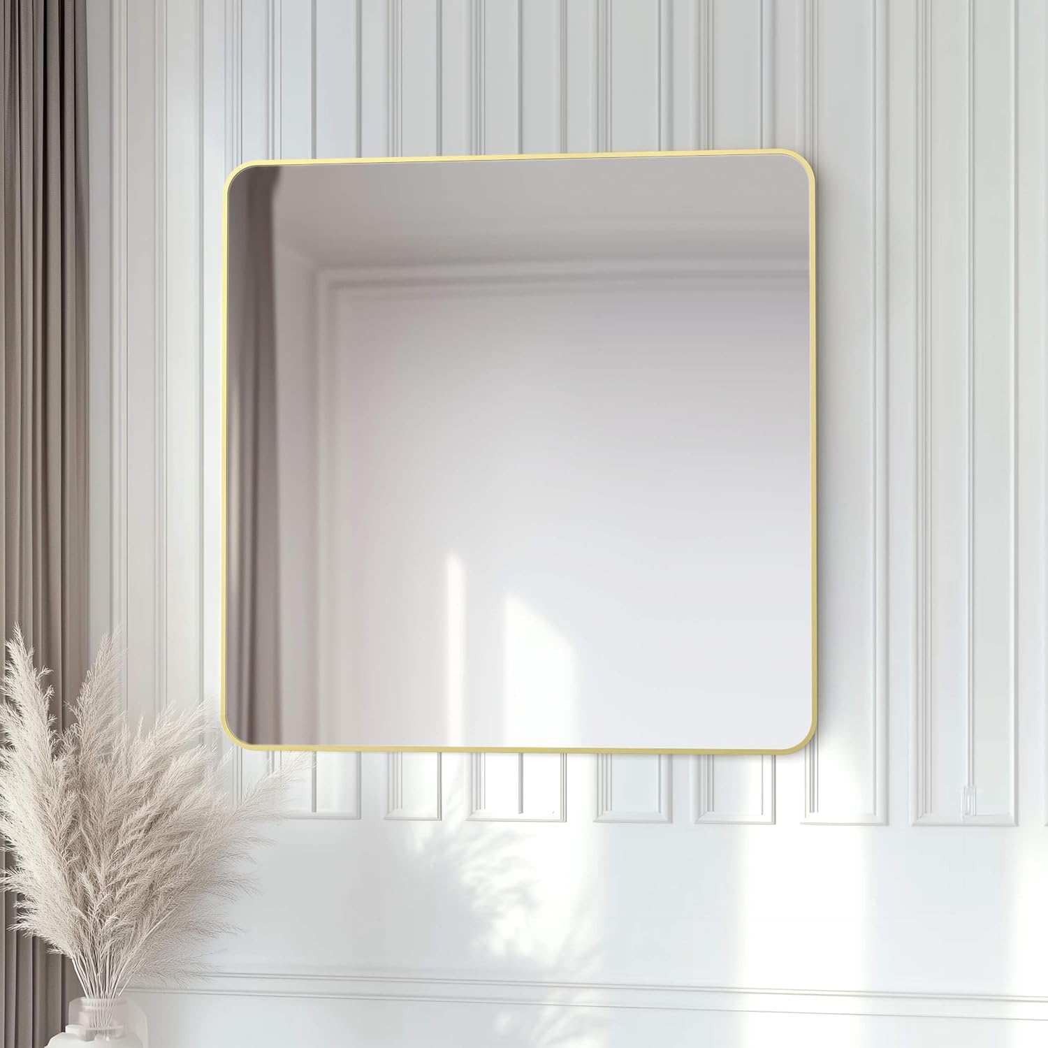 KIBI Shatteproof Wall-Mount Metal Frame Mirror | Horizontal/Vertical Mount | Wall Mirror for Bathrooms, Living Rooms, Hallways, Entryways, Offices | Rust Resistant (Brushed Gold, 36