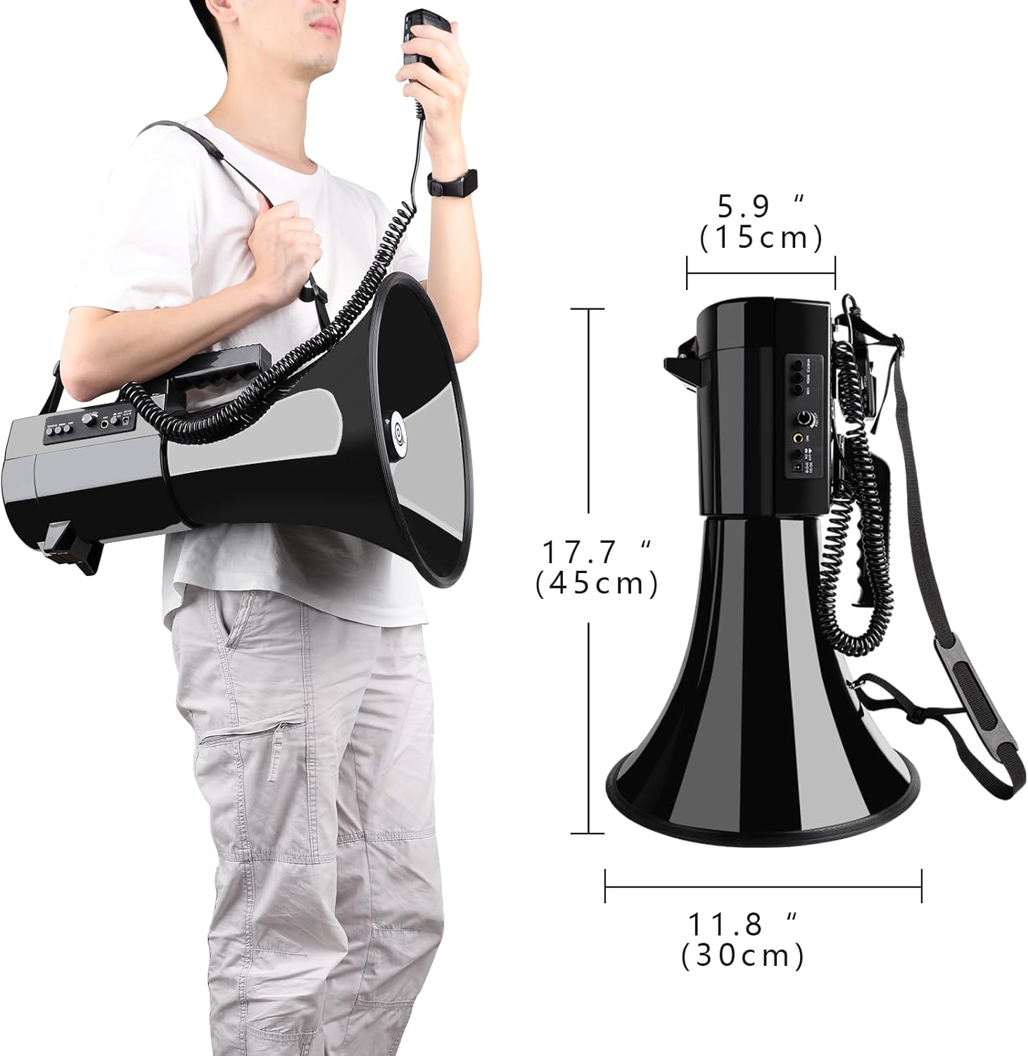 Heavy Duty 75W Professional Megaphone Bullhorn Speaker with Built-in Microphone-Rechargeable Battery&Portable Strap-Siren -USB/SD/AUX Input-Ideal for Football, Baseball,Coaches