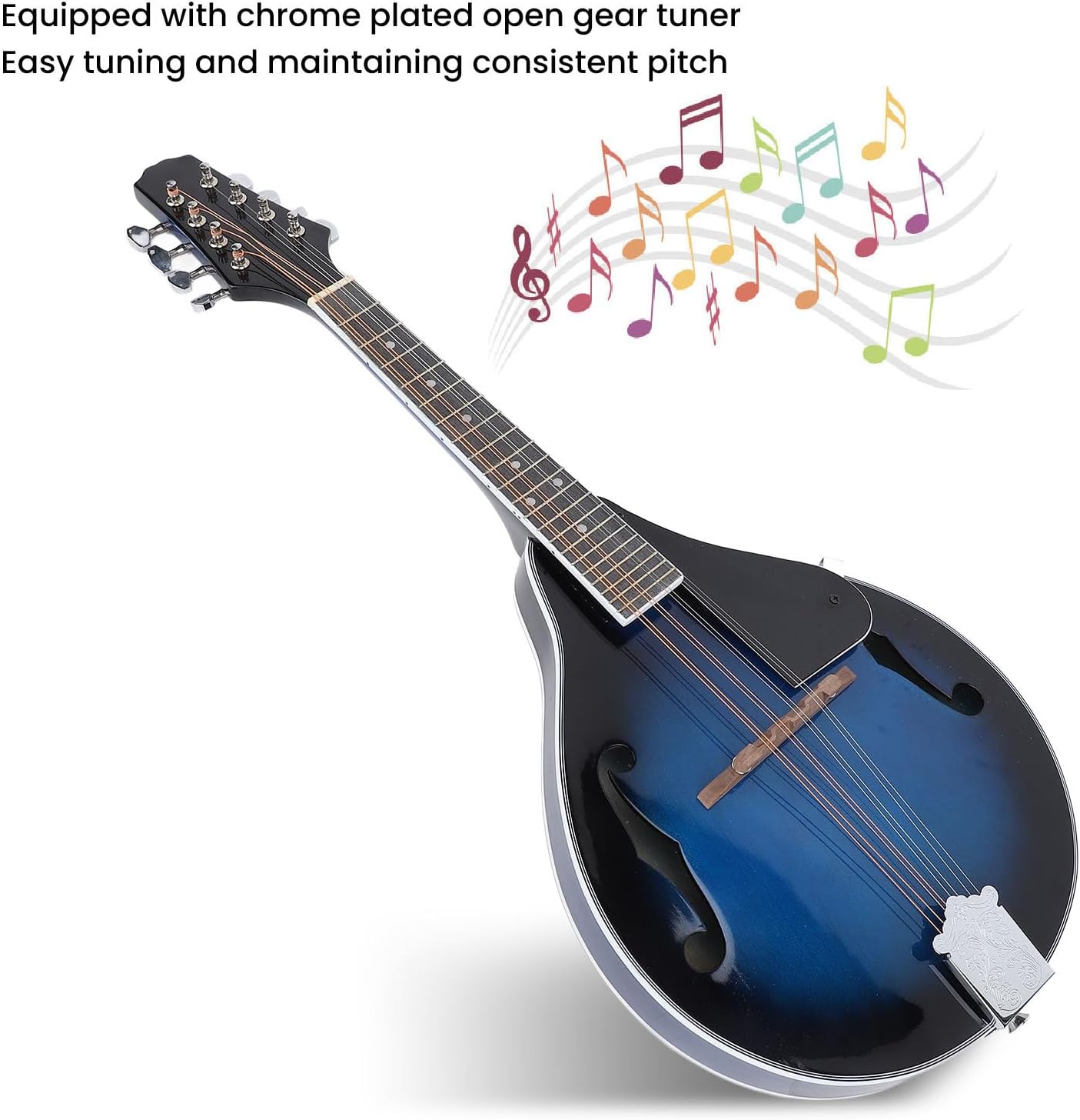 A Style Mandolin, 8 String Acoustic Mandolin Instrument with Tuner, Rosewood Mandolin Musical Instrument for Professionals, Beginners, Adults, Teens, Youth, Kids, Band Performance