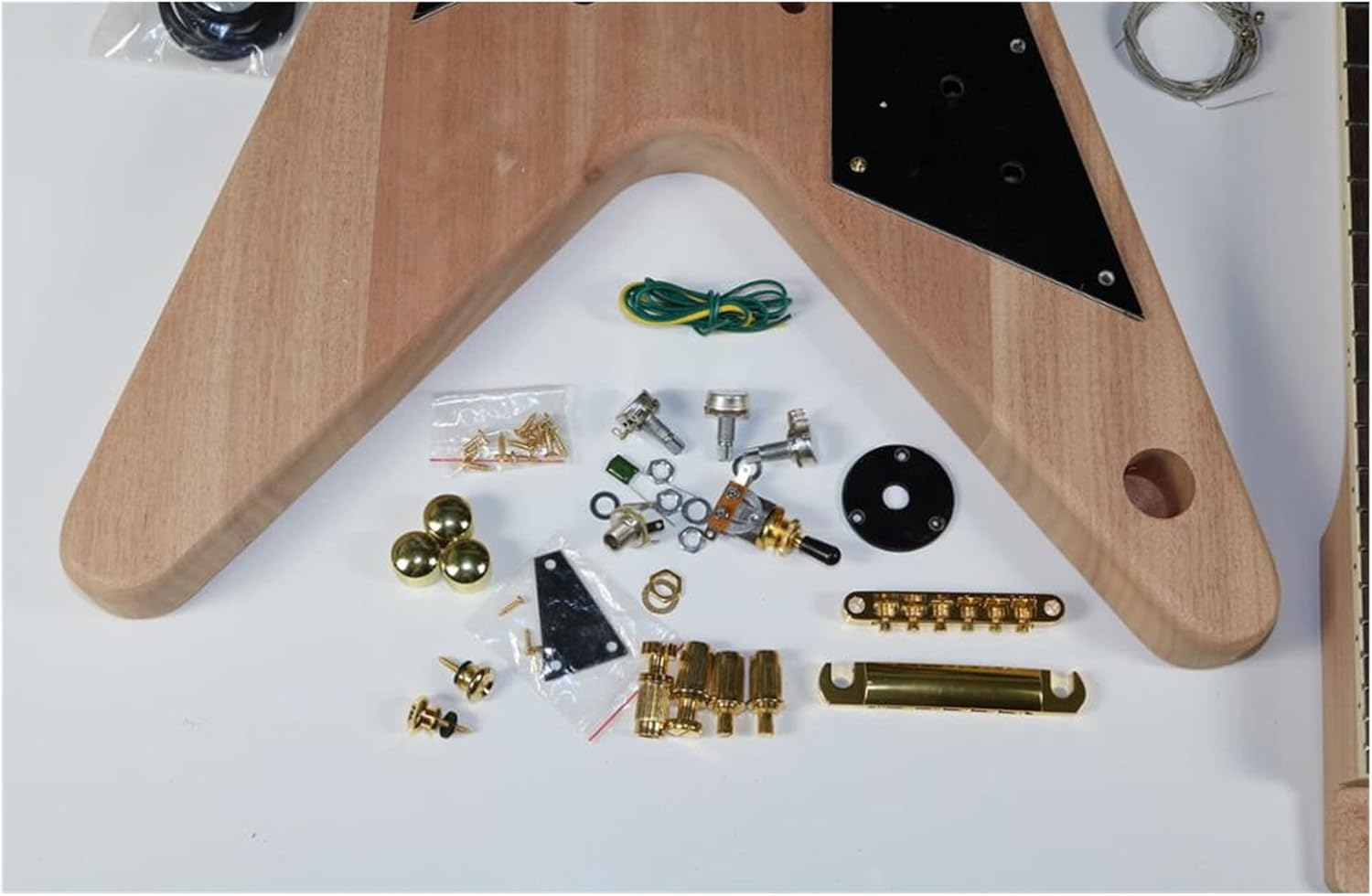 Unfinished Guitar Kit 1set Electric Guitar Kit 22 Guitar Neck Guitar Body Mahogany Rosewood V Shape Handmade ​Guitar Body