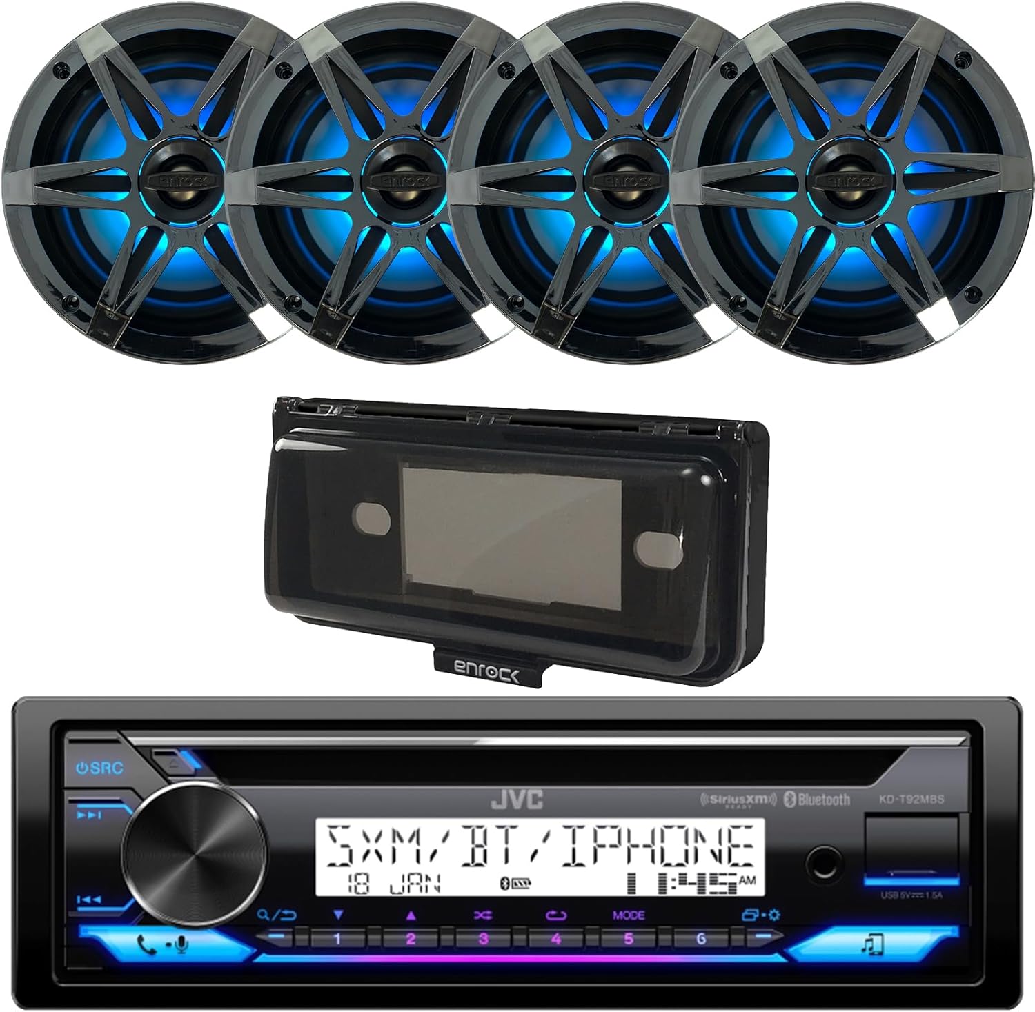 JVC Single DIN Marine Bluetooth AM/FM CD Stereo Receiver, 4x 6.5