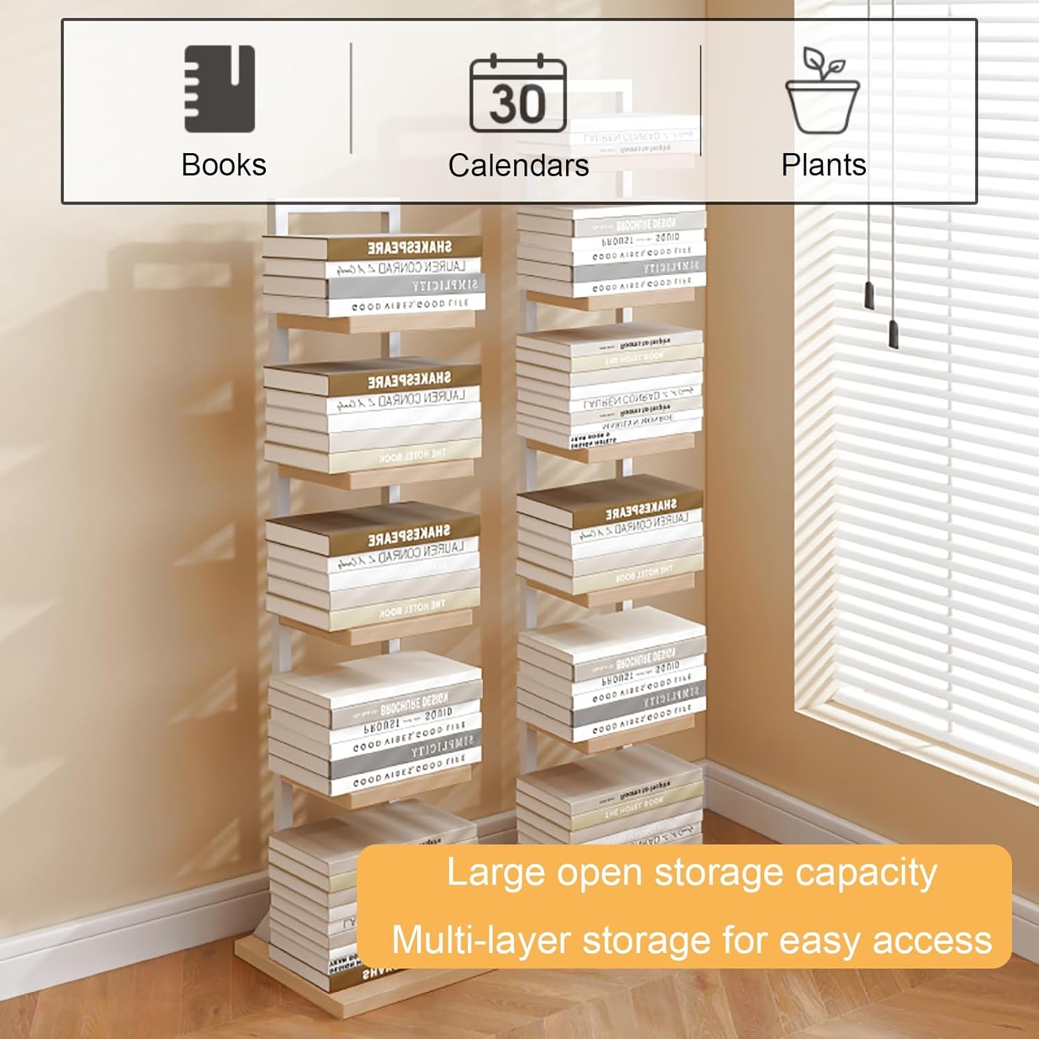 Floor-Standing Invisible Bookshelf, Corner Bookcase 4/6 Layers, Small Storage Rack, Modern Freestanding Display Shelves, Suitable for Bedroom, Living Room, Study(Black,93cm/36.6in)