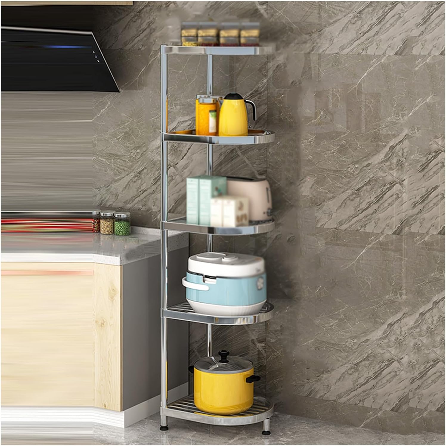 2/3/4 Tier Storage Rack, Adjustable Storage Rack, 2/3/4 Tier Corner Stainless Steel Rack for Entryway, Living Room, Narrow Space, Pantry, Bathroom(37 X 37 X 63cm) ()