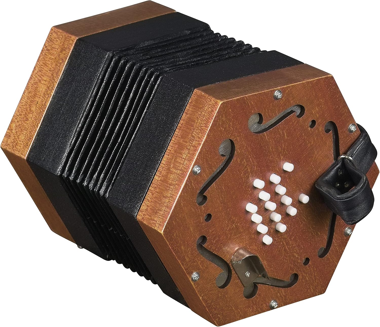 Trinity College AP-2230A English-Style 30-Button Concertina - Light Brown - Laminated Endplates, Black Bellows, Leather Straps, Padded Carrying Bag
