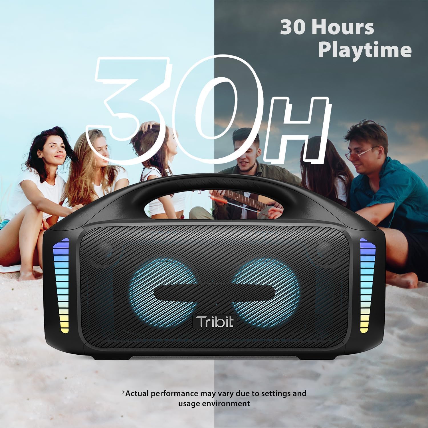 Tribit StormBox Blast Portable Bluetooth Speaker, (140W Peak) 90W Loud Stereo Sound with 30H Playtime, IPX7 Waterproof, LED Light, Wireless, XBass, BT5.3, TWS, Custom EQ, Party/Outdoor/Camping/Beach
