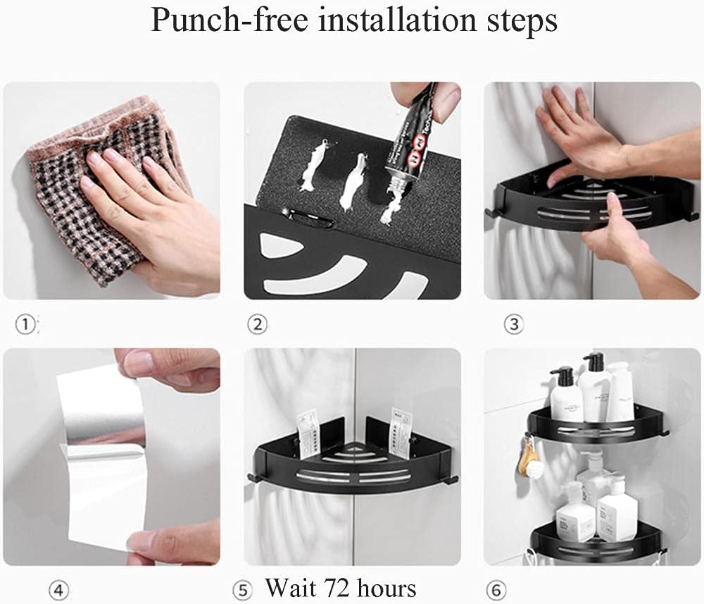 Shower Caddie Stainless Steel Shelf Adhesive Rack Corner No Drilling Wall Mount for Bathroom Toilet-Black a_3 Tier(Black B,3-Story)