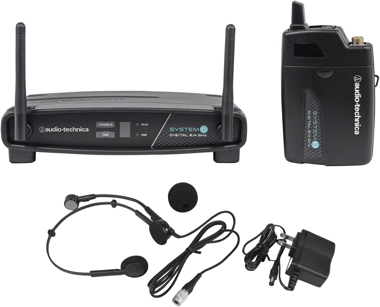 Audio-Technica ATW-1101/H System 10 Wireless Headset Mic System Bundle with Mackie Monitors