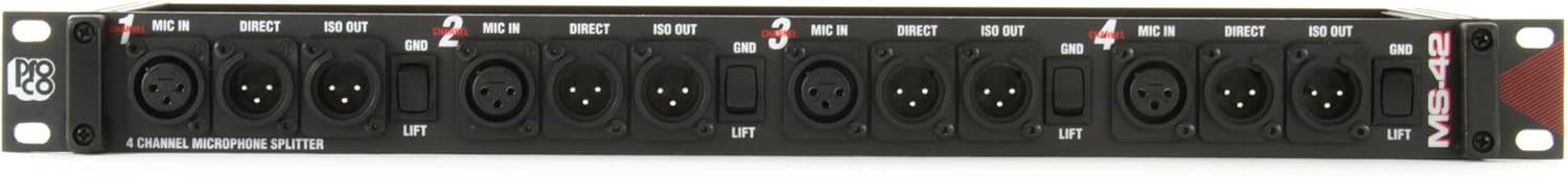 Pro Co Sound MS42A Rack Mount 4 x 2 Microphone Splitter