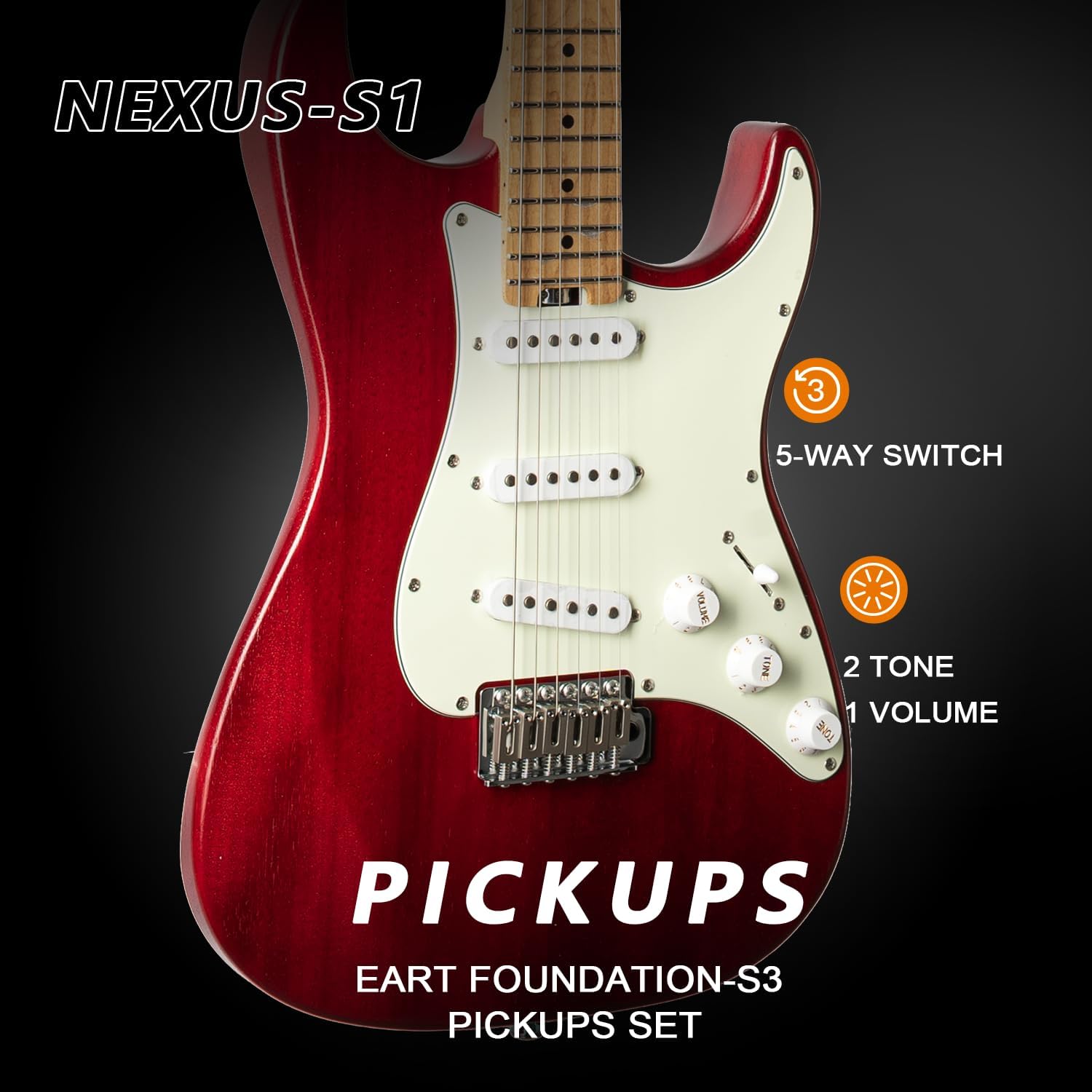 EART Nexus-S1 Electric Guitar with Roasted Mahogany Body, Maple Neck & Tremolo Bridge for Versatile Playability