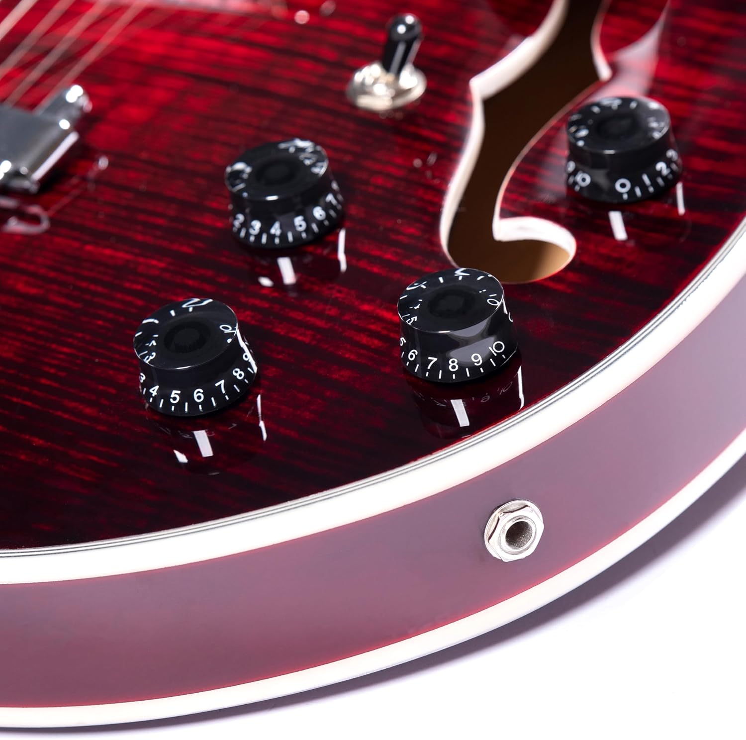 GROTE Jazz Electric Guitar Semi-Hollow Body Trapeze Tailpiece Bridge Guitar Gig Bag (RED)