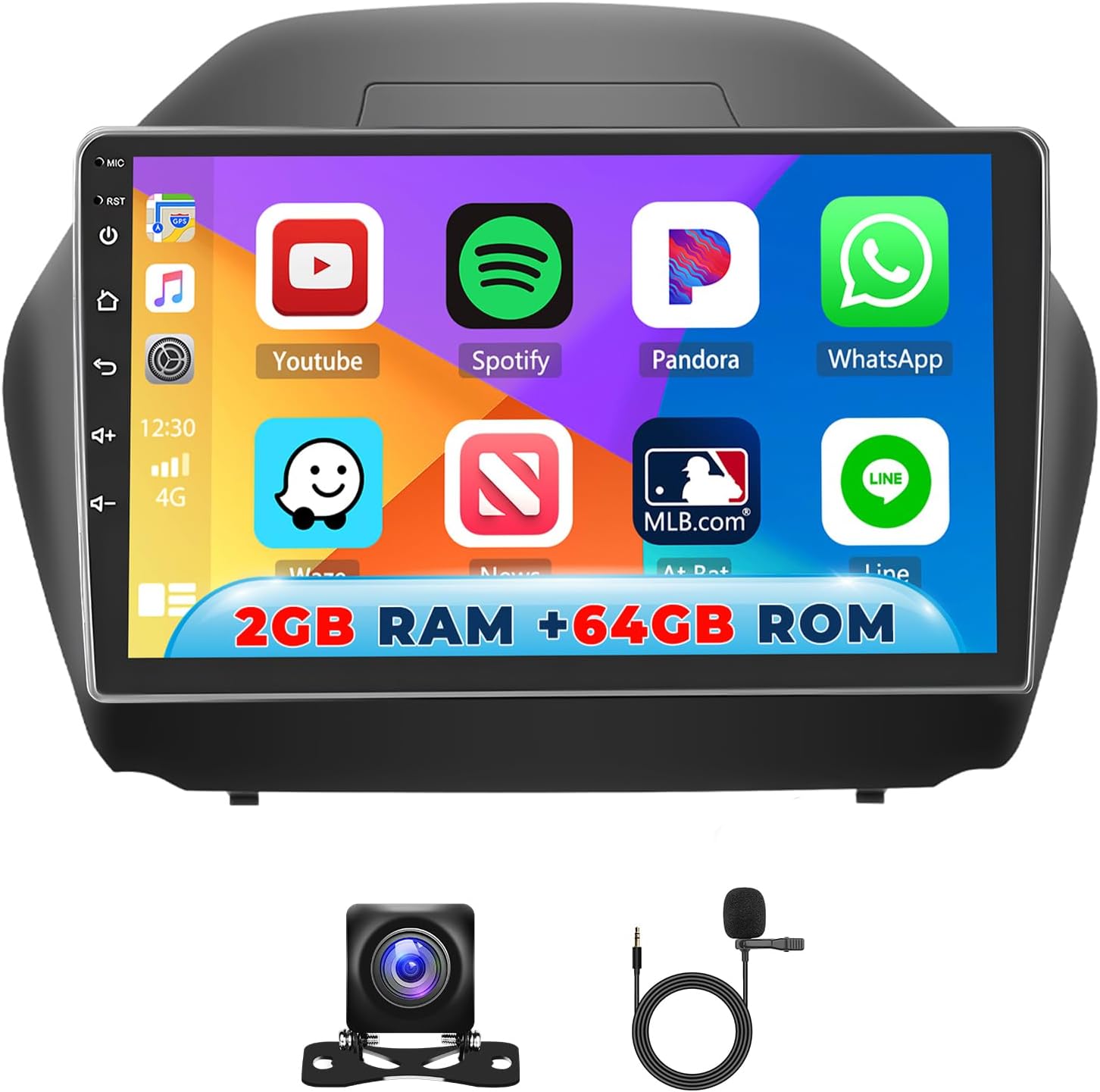 [2+64GB] Car Stereo for Hyundai Tucson IX35 2010 2011 2012 2013 2014 2015 with Wireless CarPlay Android Auto, 10 Inch HD Touchscreen with GPS WiFi Bluetooth FM/RDS Radio SWC Backup Camera MIC