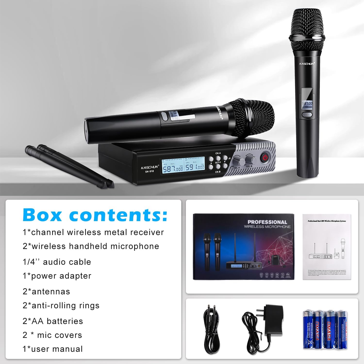 Wireless Microphone System,Cordless Handheld Microfono Inalambrico,328FT UHF Wireless Mics,Auto Scan Feature, Mics with Stable Signal Transmission, Suitable Singing Church DJ Karaoke Wedding