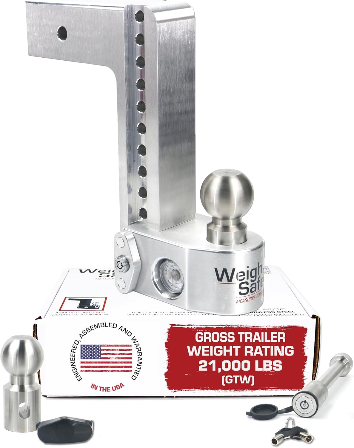 Weigh Safe Aluminum Adjustable Trailer Hitch - Anti-Sway Towing Hitch for 3