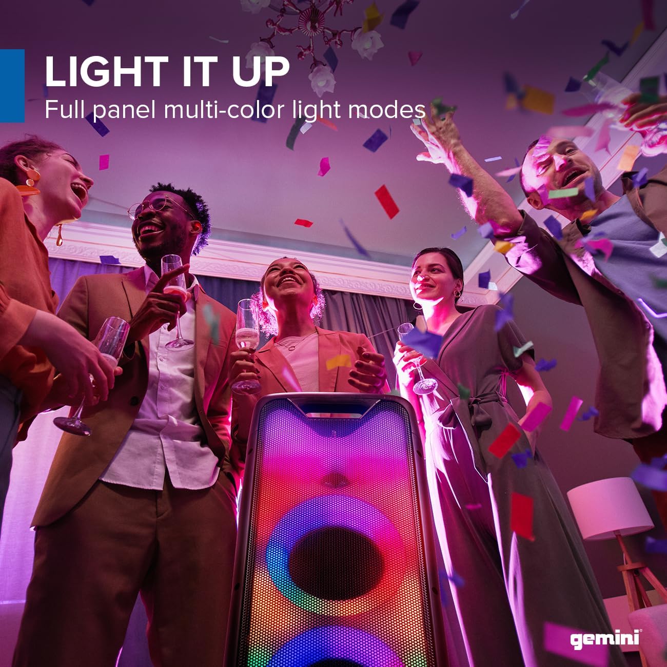 Gemini Bluetooth Party Speaker 800W with LED Lights, Dual 6.5” Woofers, Mic & Guitar Inputs, TWS Pairing, USB/FM/AUX/Bluetooth Playback, 16 Hr Battery – Portable Speaker for Parties (GLS-550)