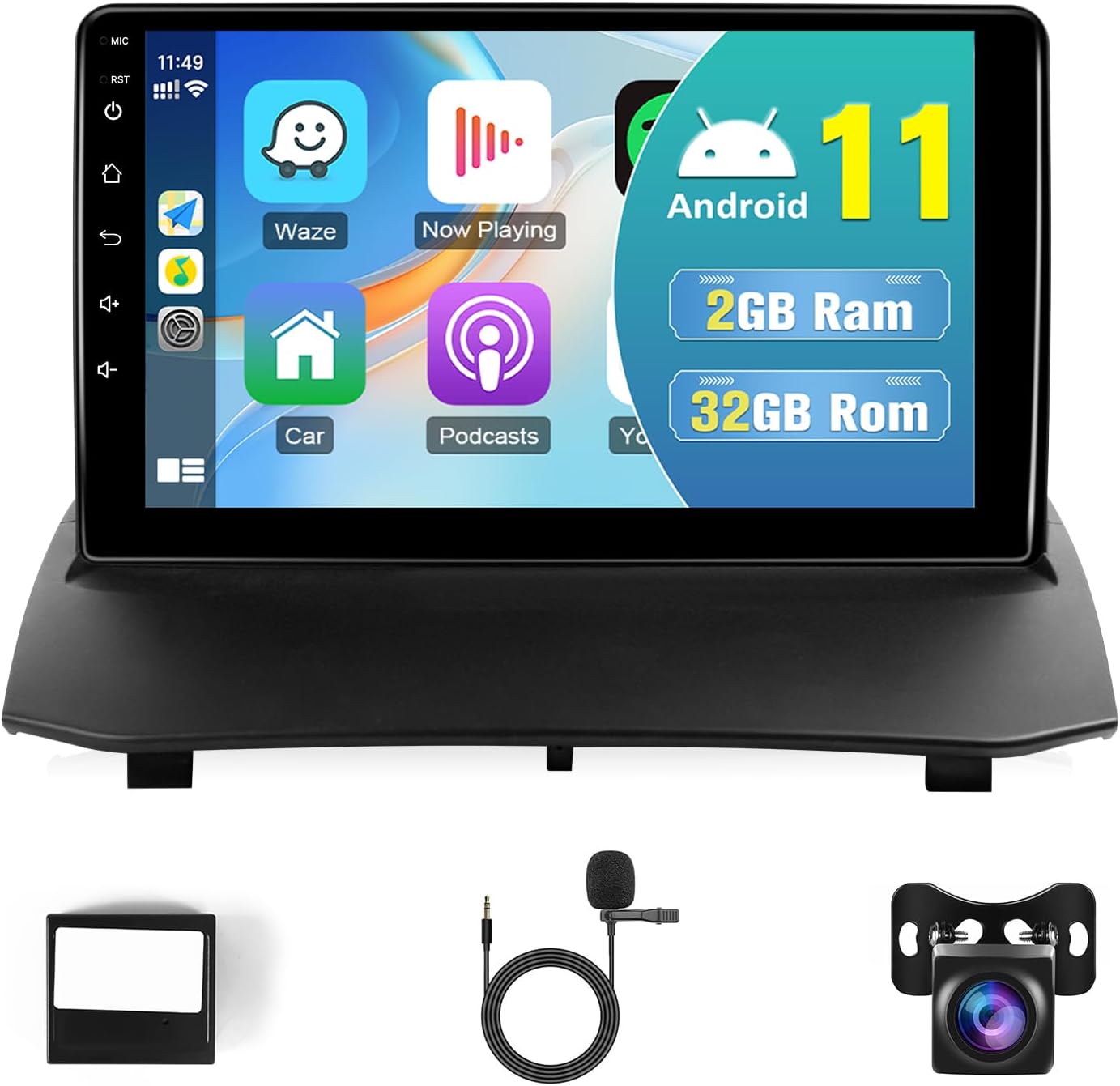 Android Car Stereo for Ford Fiesta 2009 2010 2011 2012 2013 2014, 9inch IPS Touch Screen for Ford Fiesta Car Radio with Wireless CarPlay Android Auto Bluetooth MIC GPS Backup Camera SWC