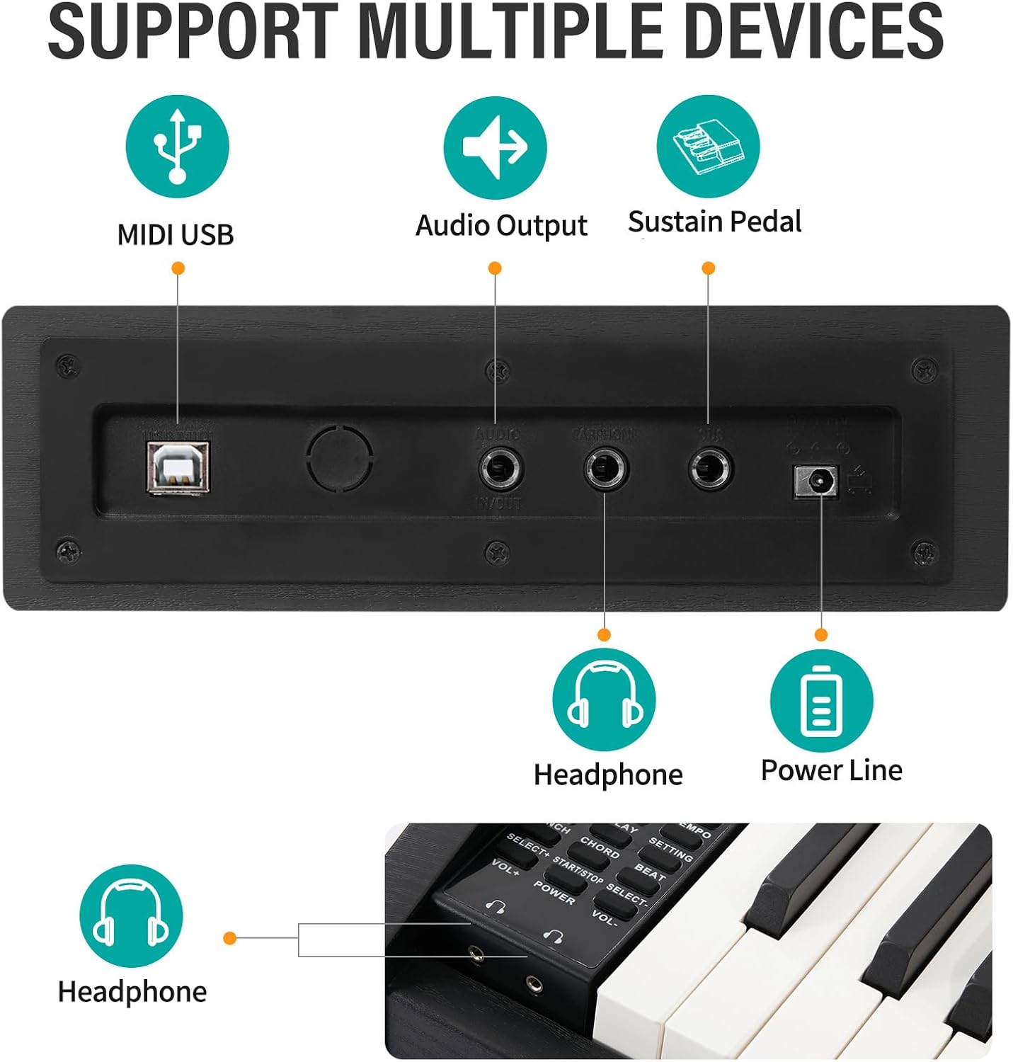 AODSK 88 Key Weighted Action Digital Piano with Furniture Stand and Triple Pedals PB-83S+AODSK Adjustable Wooden Piano Bench ALP-22