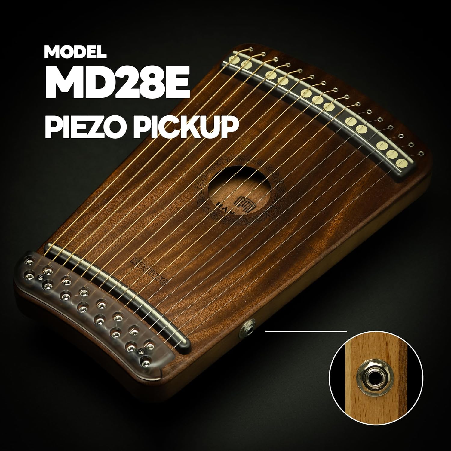 Korean Guitar Harp | Hanago [16 Keys and Chromatic 28 notes] - Single-Fretted Design with All Solid Wood(Colored Mahogany Top & Back) – Passive PickUp - Portable A4 Size