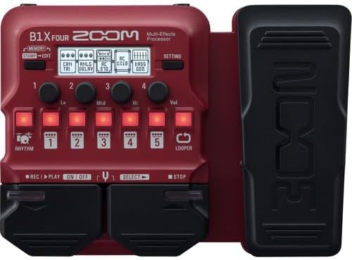 Zoom B1X Four Bass Multi-Effects Pedal with Expression Pedal Bundle With Microfiber Cleaning Cloth + 4x AA Batteries With Charger + 6 Pack Wire Straps