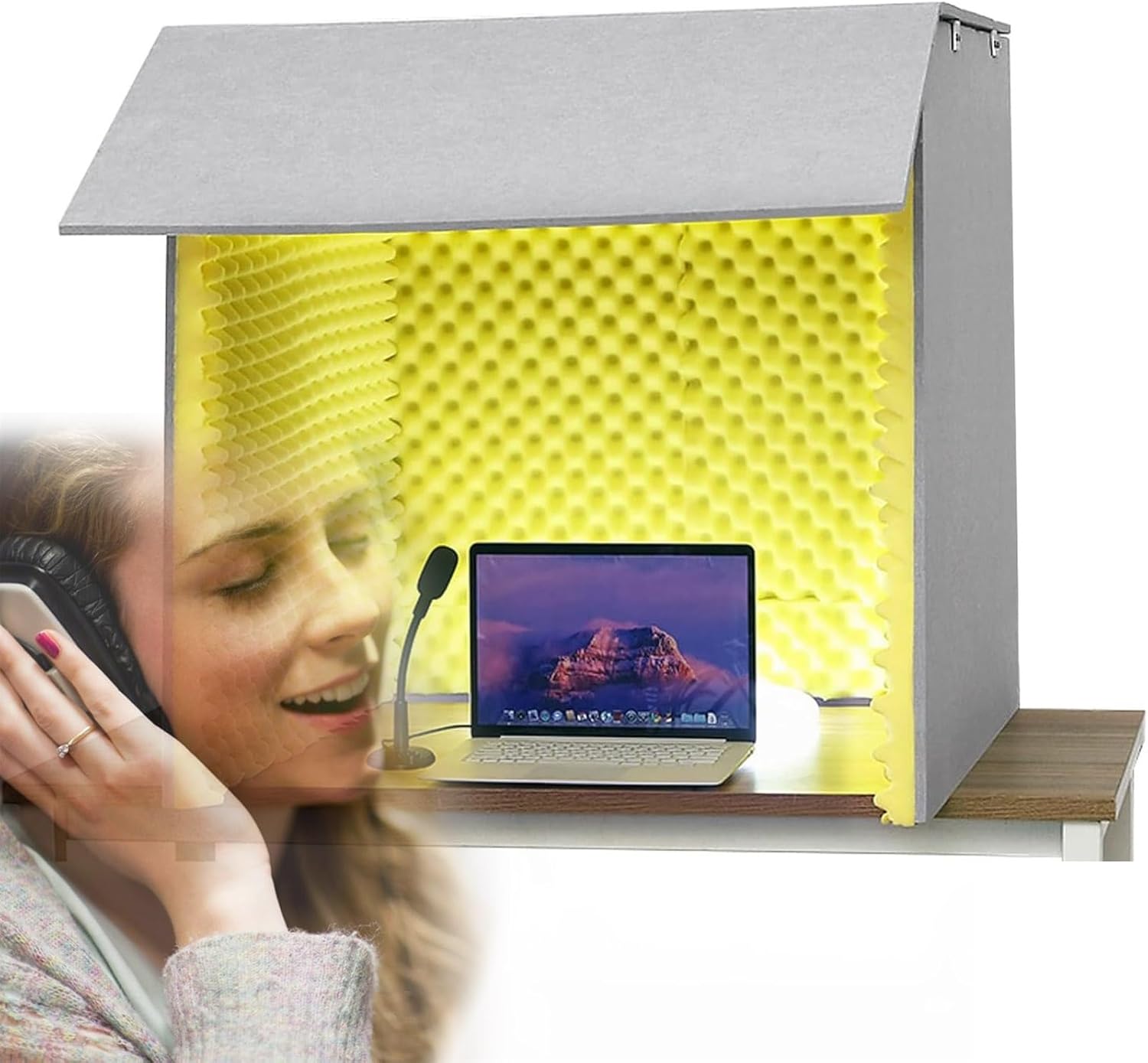 Desktop Soundproof Portable Recording Studio, Multi-Functional Vocal Recording Studio, Suitable for Dubbing (Yellow)
