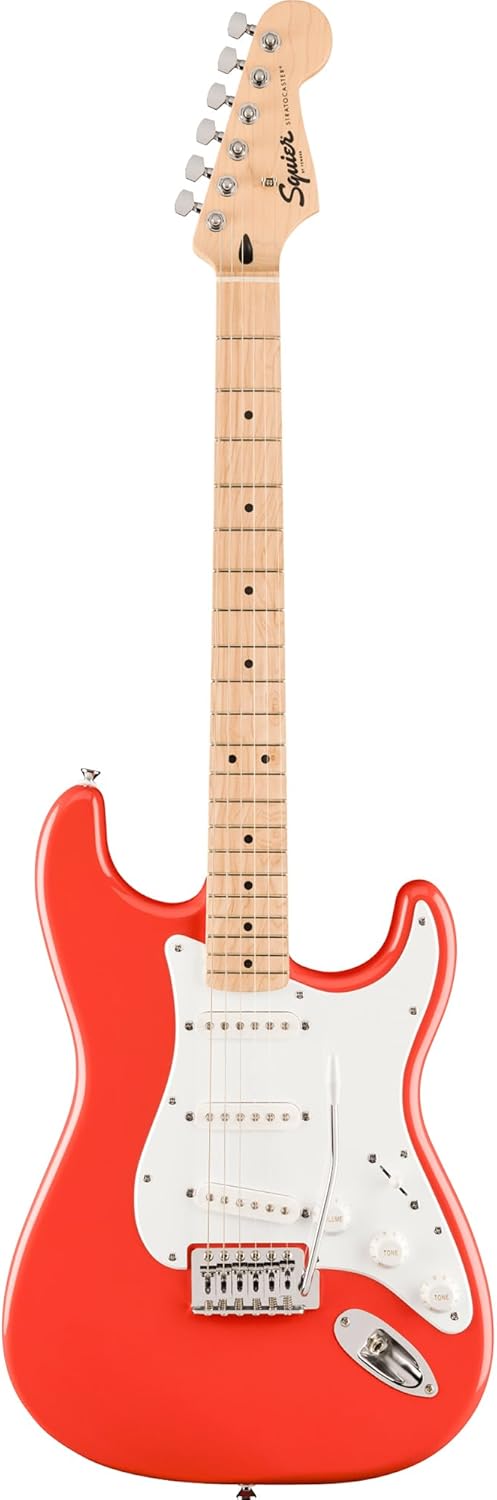 Fender Squier Sonic Stratocaster Electric Guitar - Fiesta Red, Maple Fingerboard, White Pickguard