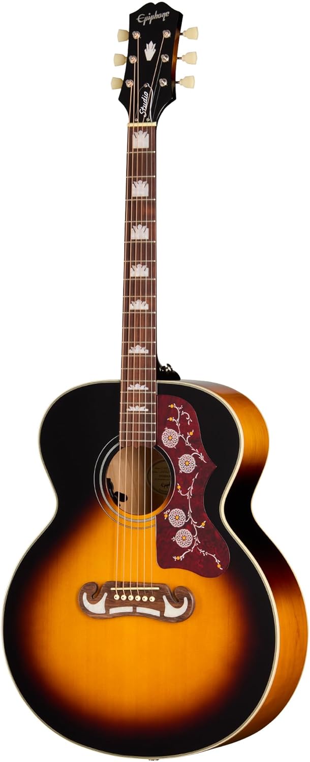 Epiphone J-200 Studio Jumbo Acoustic Electric, Vintage Sunburst with Bag