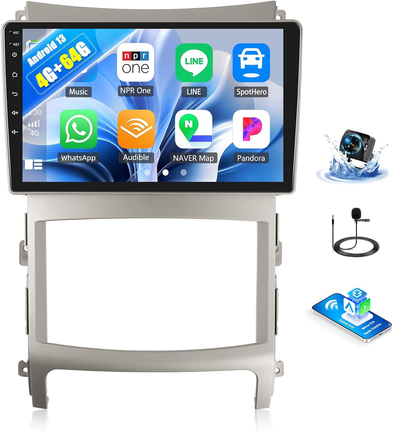 SIXWIN 4G+64G Android 13 Car Stereo for Hyundai Veracruz 2007-2013 9 Inch Touch Screen with CarPlay Android Auto Bluetooth Weather Forecast 59UI GPS Navigation WiFi Network Radio