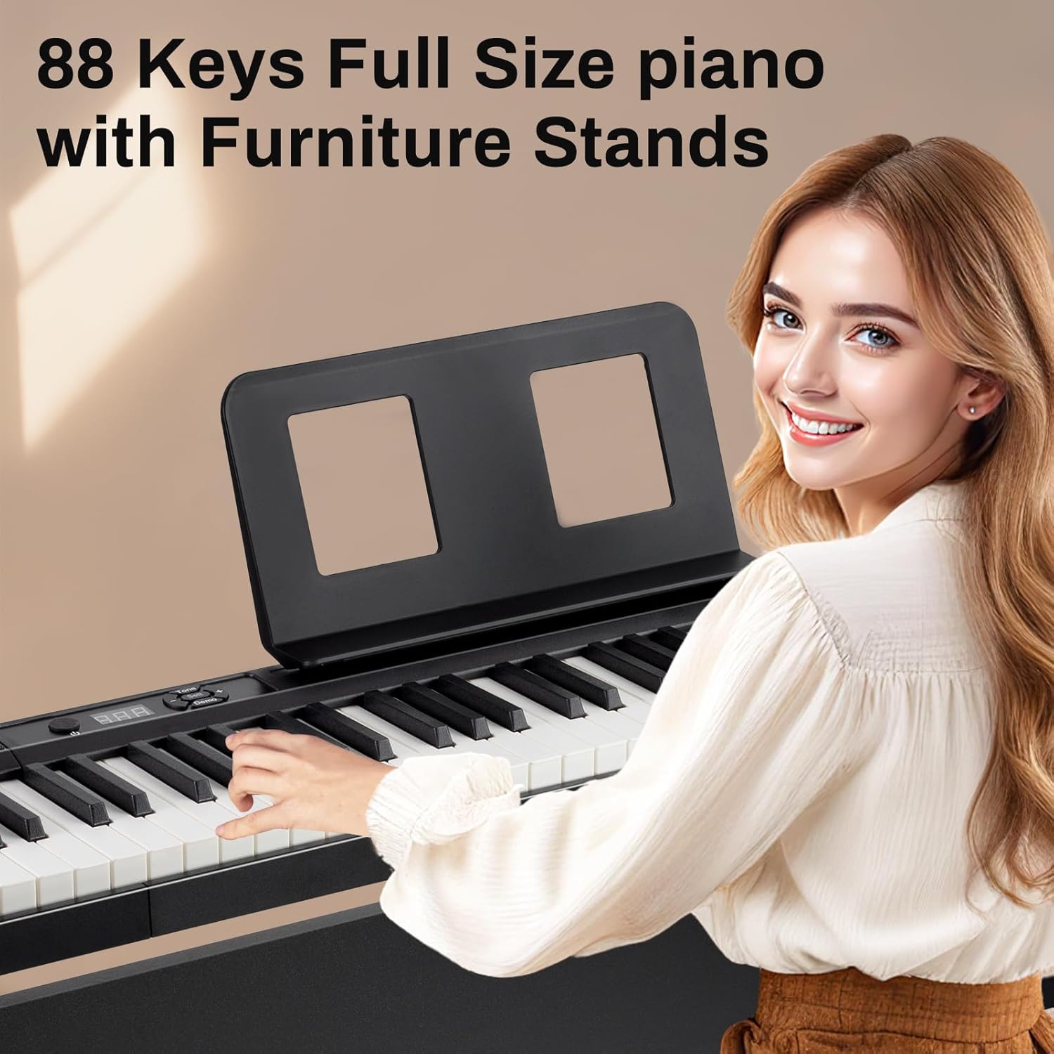 AODSK 88 Key keyboard piano, Portable Digital Piano with Wooden stand Set+Piano Bench with Padded Cushion,Keyboard Bench