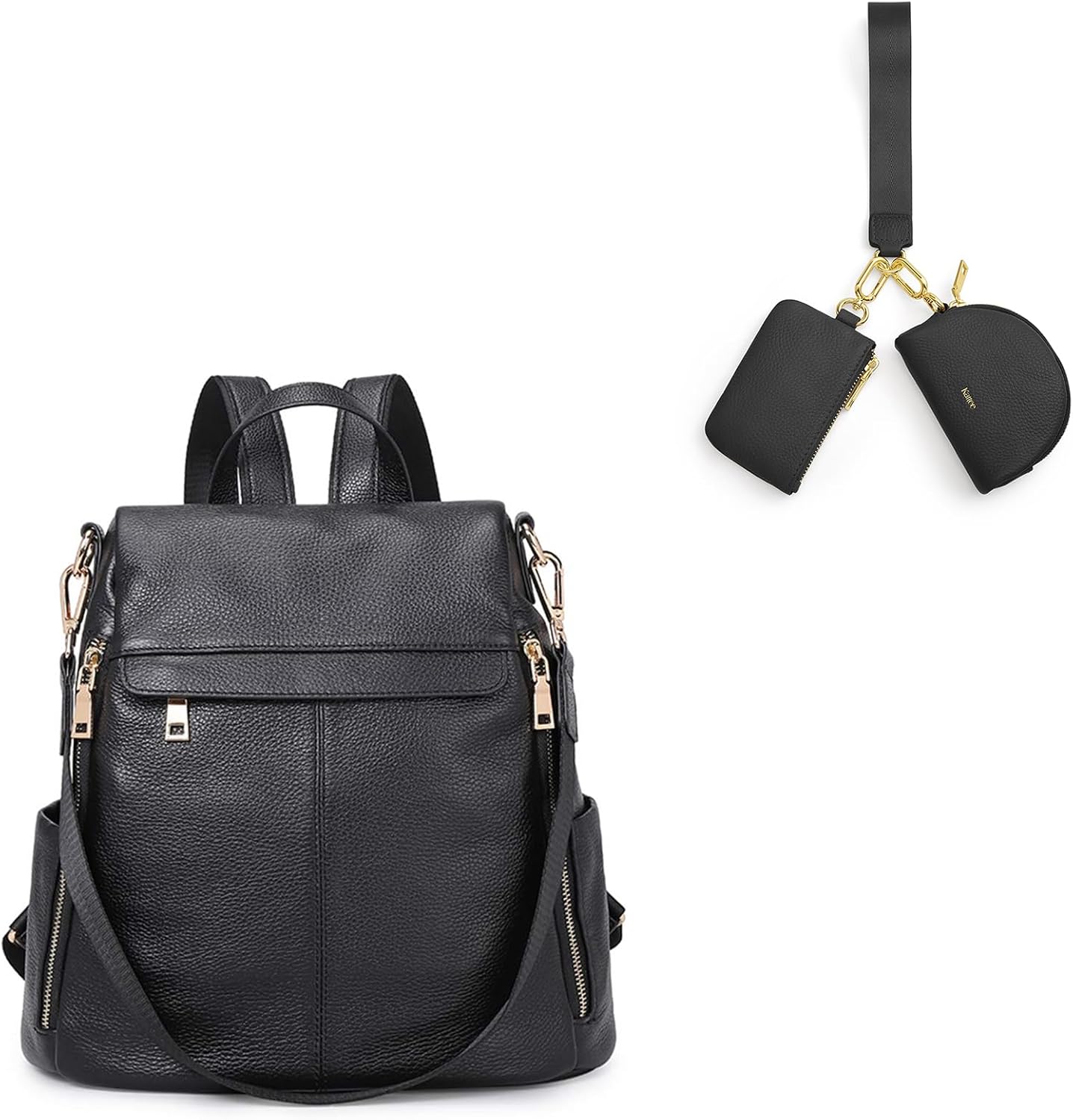 Kattee Leather Backpack Purse Bundle with Dual Pouch Wristlet Wallet