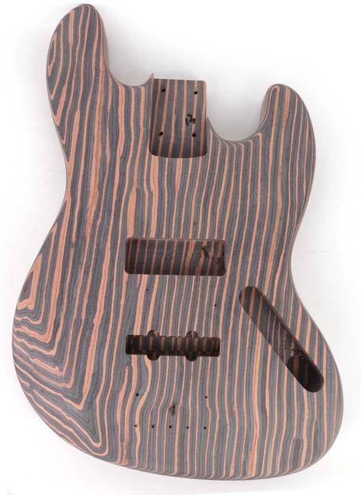 Fojill DIY Build Your Own Electric Bass Guitar Kit Unfinished Zebrawood Body Neck Fingerboard Fretboard All Parts Included