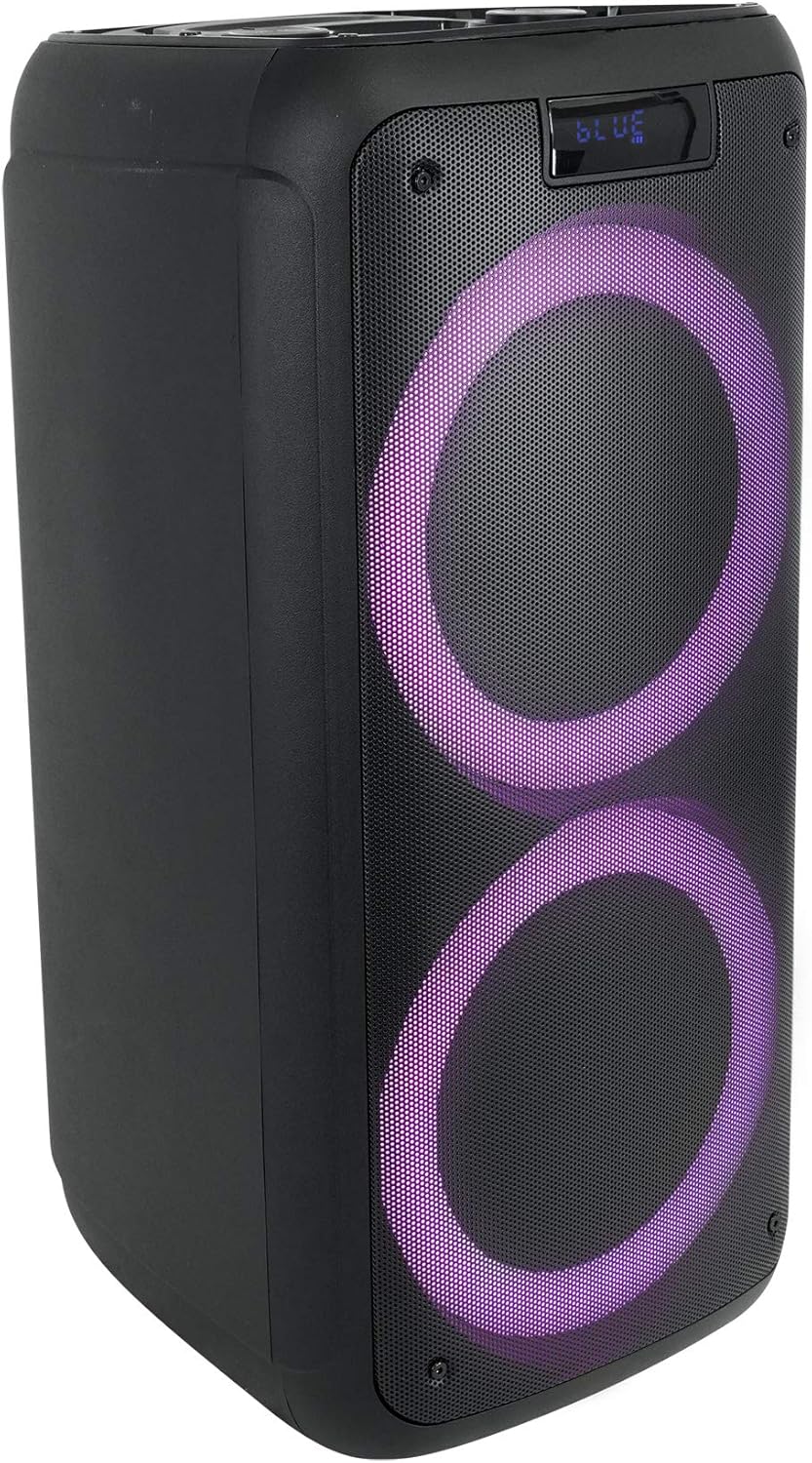 Rockville Rock Party 8 Dual 8-in Battery Powered Portable Bluetooth Speaker, Built-in LED Lights, USB, SD, Mic Input, TWS Wireless Linking, for Home, Outdoor, and Party Use, 2 Piece