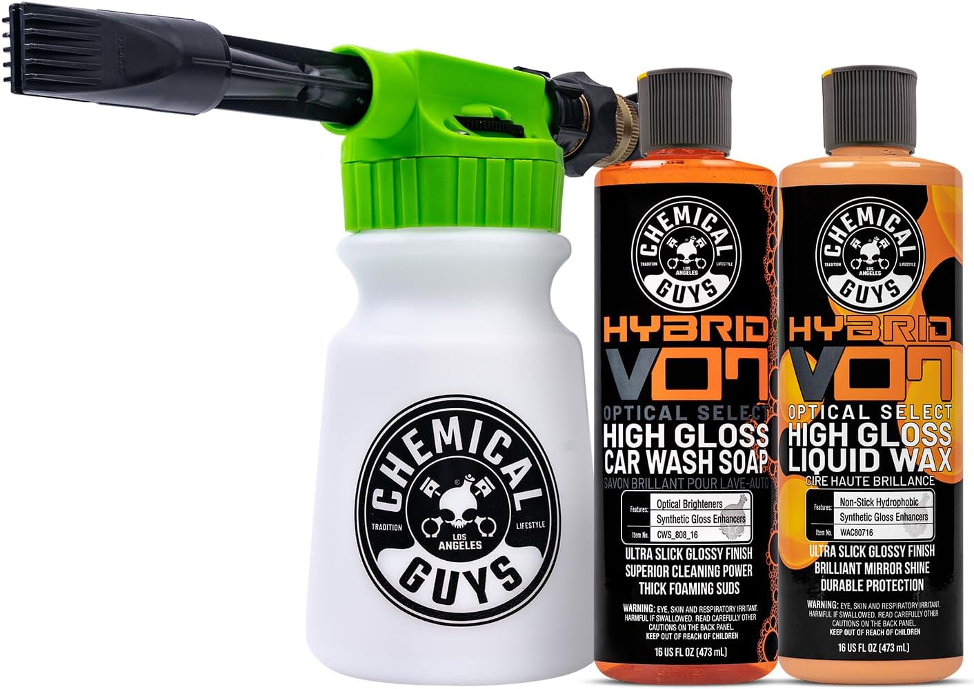 Chemical Guys TORQ Foam Blaster Wash & Wax Kit with Hybrid V7 Car Wash Soap and Hybrid V7 High Gloss Liquid Car Wax (3 Items, 32 Fl oz)