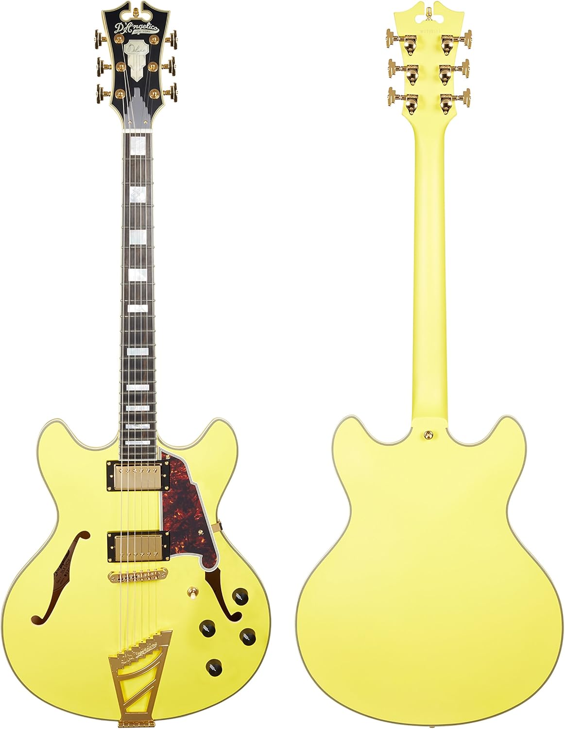 D'Angelico Deluxe DC Semi-Hollow Electric Guitar w/ Stairstep Tailpiece - Matte Electric Yellow