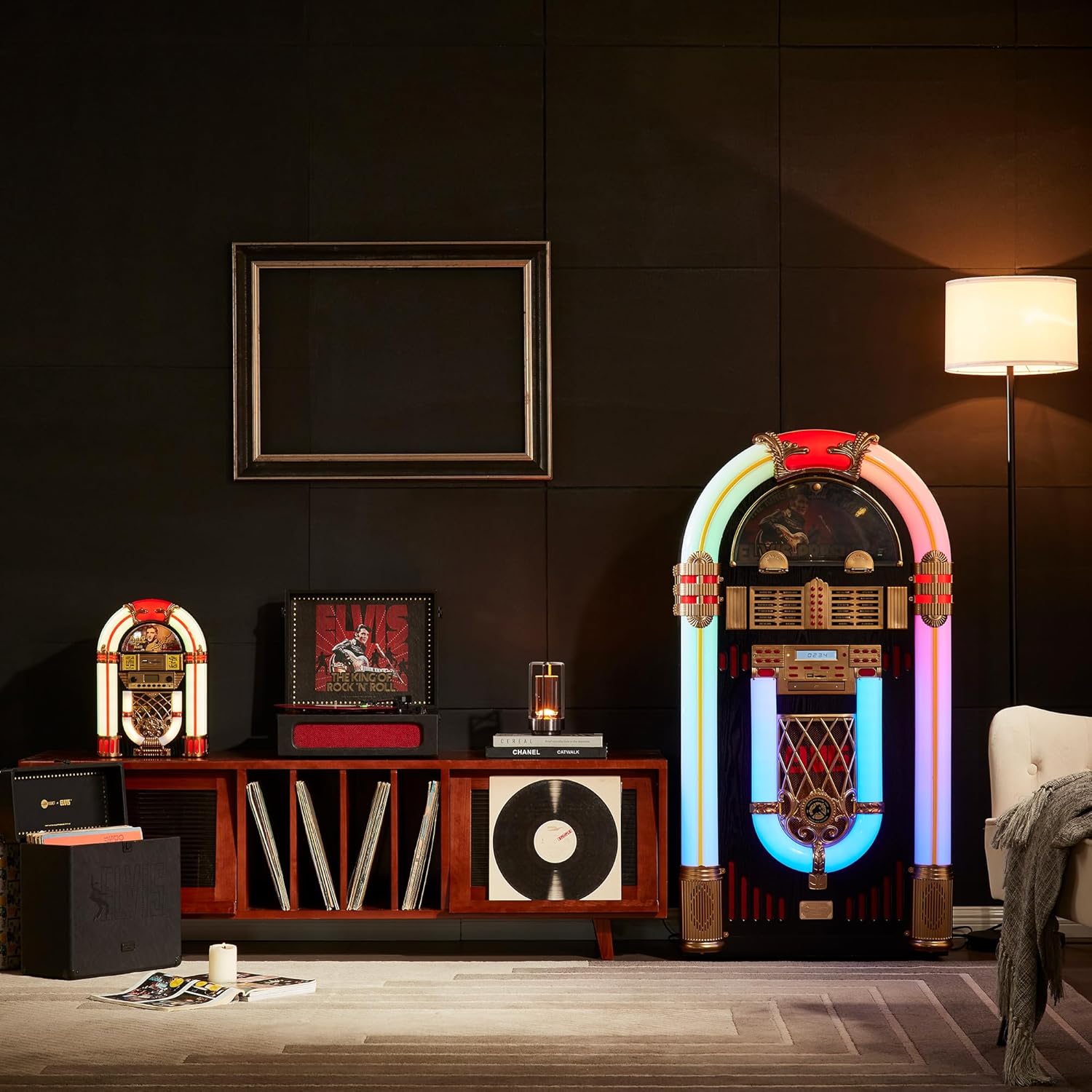 Arkrocket Full Size Jukebox Vinyl Record Player Bluetooth USB SD CD Player Radio Retro Turntable Classic Jukebox… (Saturn V - Elvis 68)