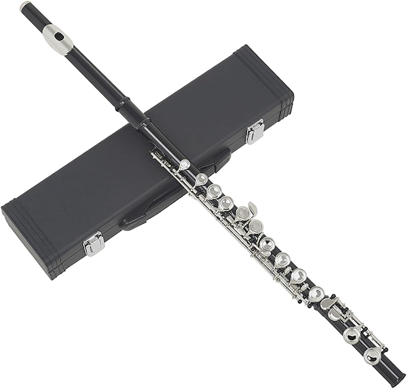 Flute Black 16 Hole Flute Woodwind Closed Key Plus E Key C Nickel Plated Flute with Case Flutes Musical Instruments