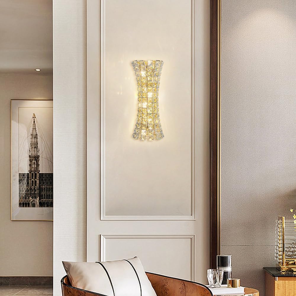 Modern Crystal Wall Sconces, Gold Wall Light Fixtures, Luxury Indoor Wall Lamp, Crystal Vanity Wall Mount Lamps, Wall Lighting for Living Room Bedroom Bedside Hallway Stairway Doorway Mirro