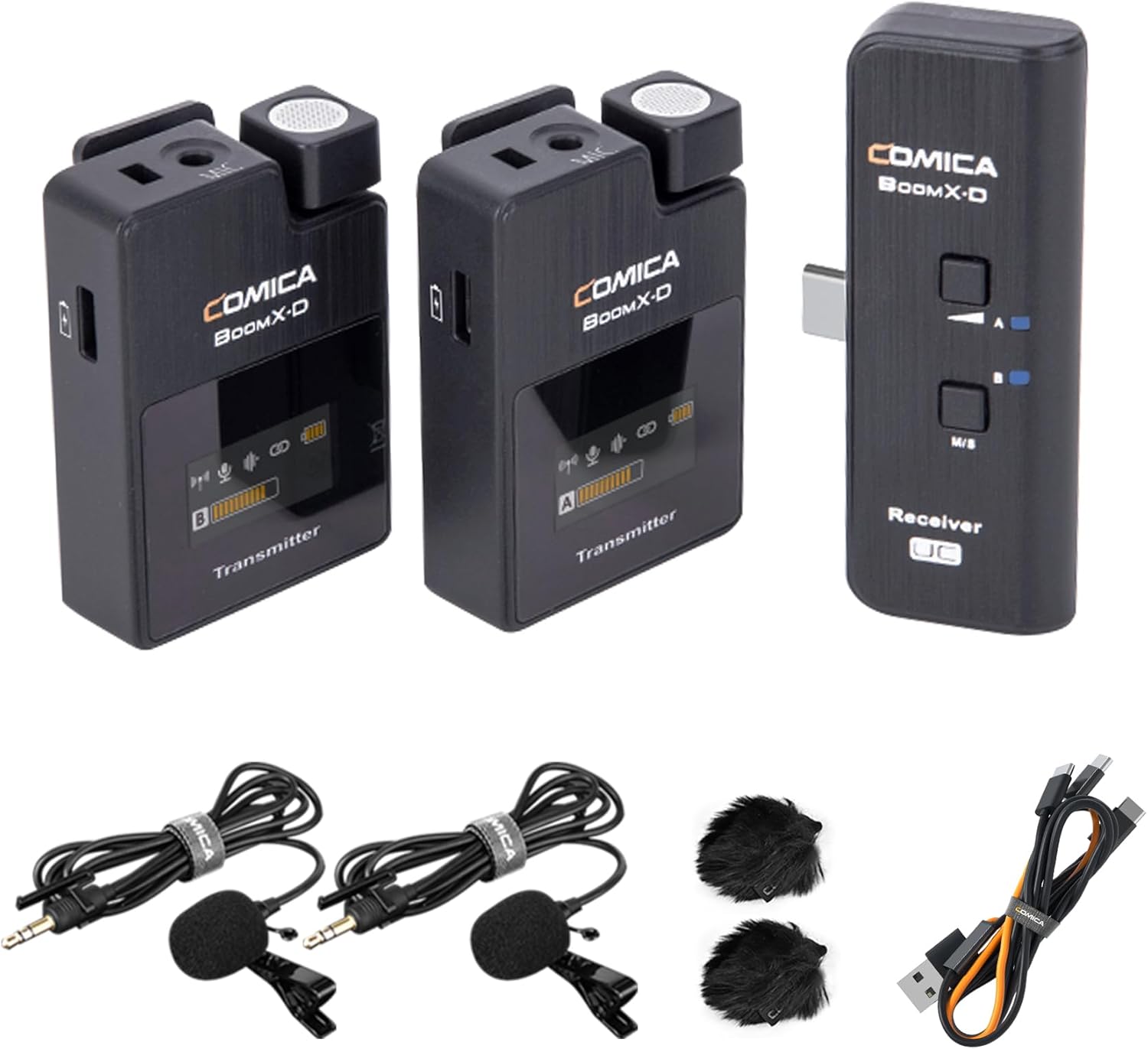 COMICA BoomX-D UC2 Wireless Lavalier Microphone for iPhone 15/16/17 Pro/Pro Max, Dual 2.4G USB-C Mic with 2 Transmitters, Lapel Mic for YouTube, Podcast, Facebook Live, Vlogging, Interview