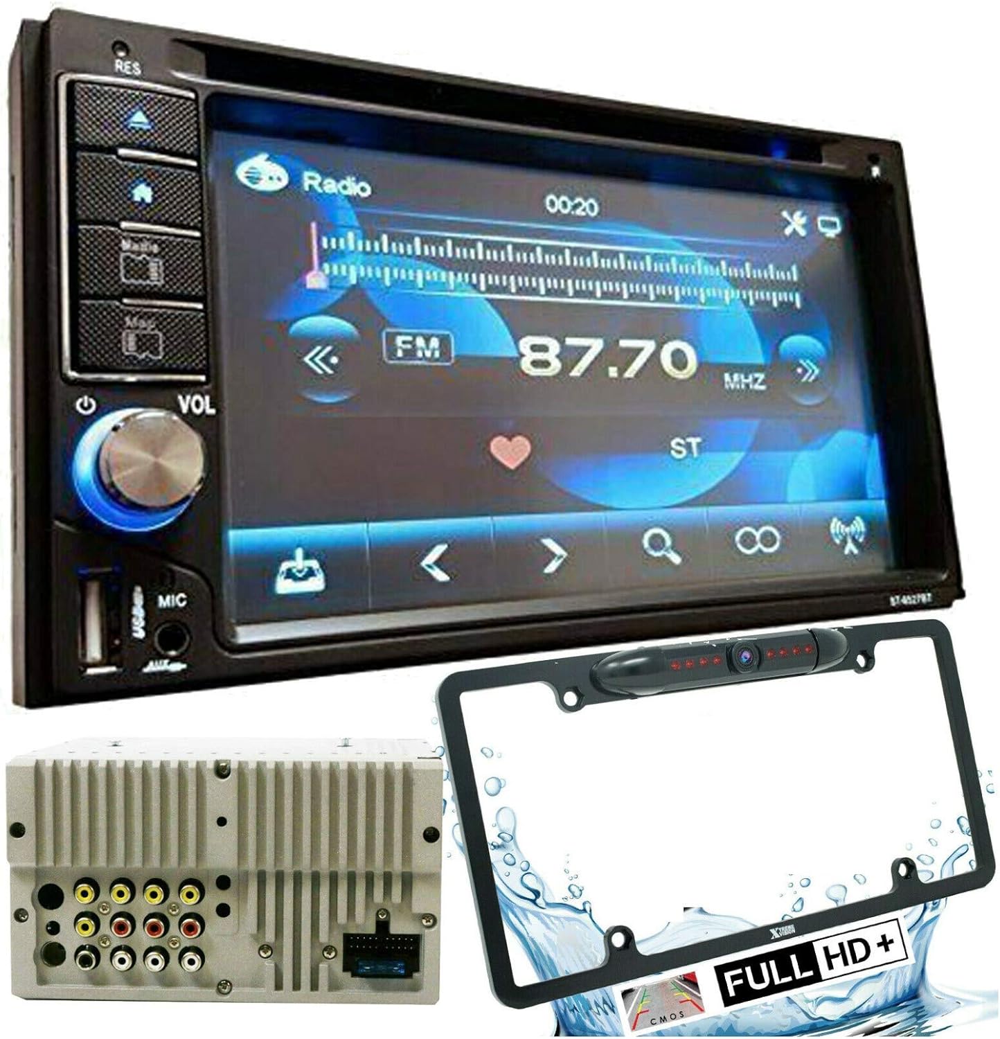 SoundXtreme ST-6527BT Double Din DVD Receiver with Bluetooth Handsfree Call DVD/CD/MP3/FM/USB/SD Touchscreen USB Input with Remote Control + Rear Camera XV30Lcc Black